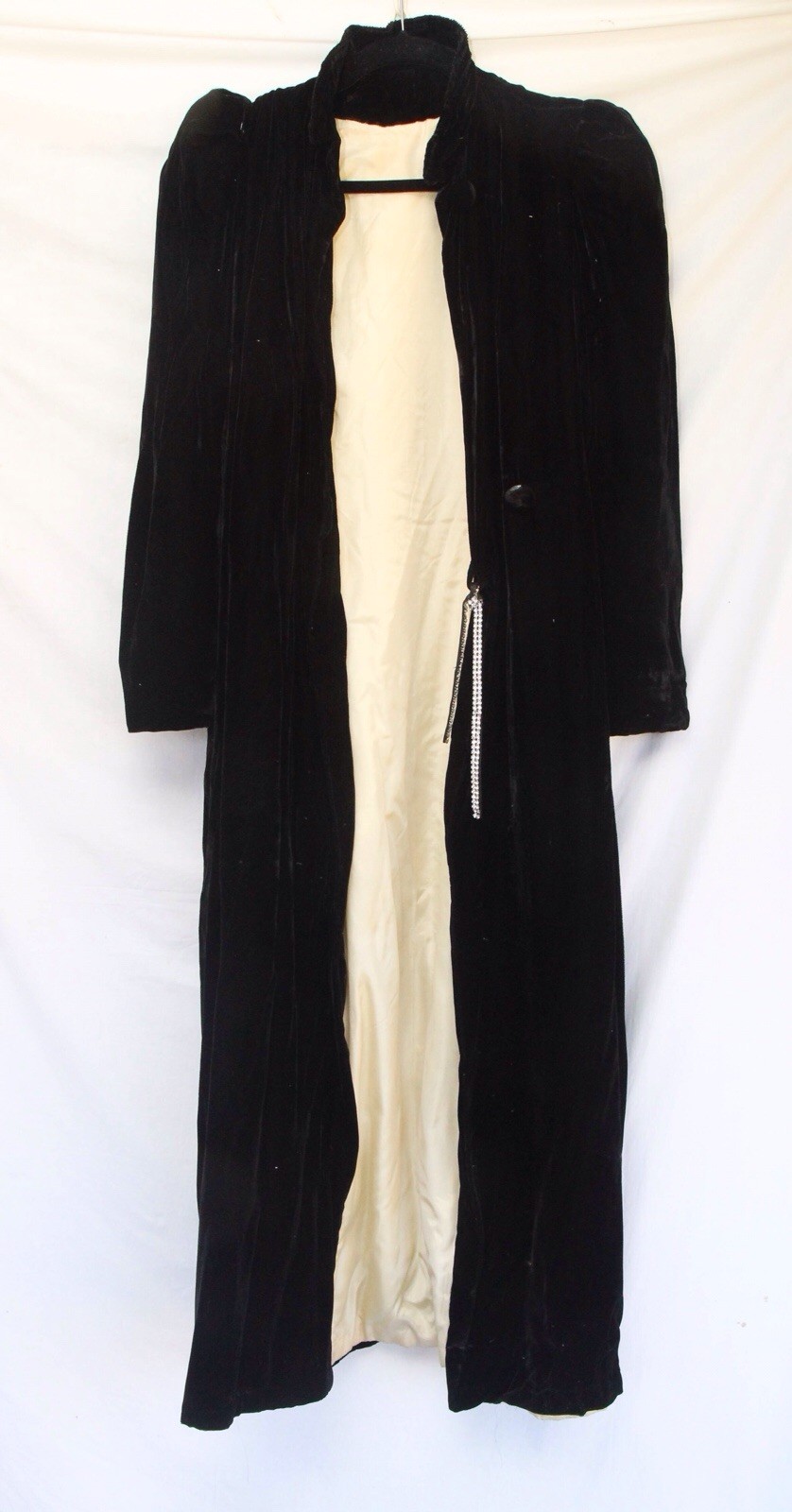 Antique Vintage Black Velvet Full Length Opera Cape Lined With Sleeves Jacket