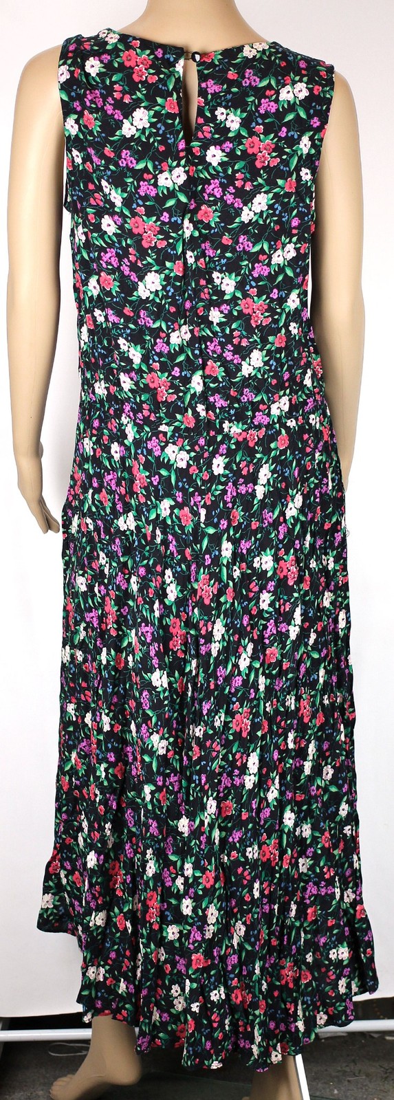 1990s Y2K Vintage Dress Black Floral Rayon Long Sleeveless Cottagecore Grunge 14