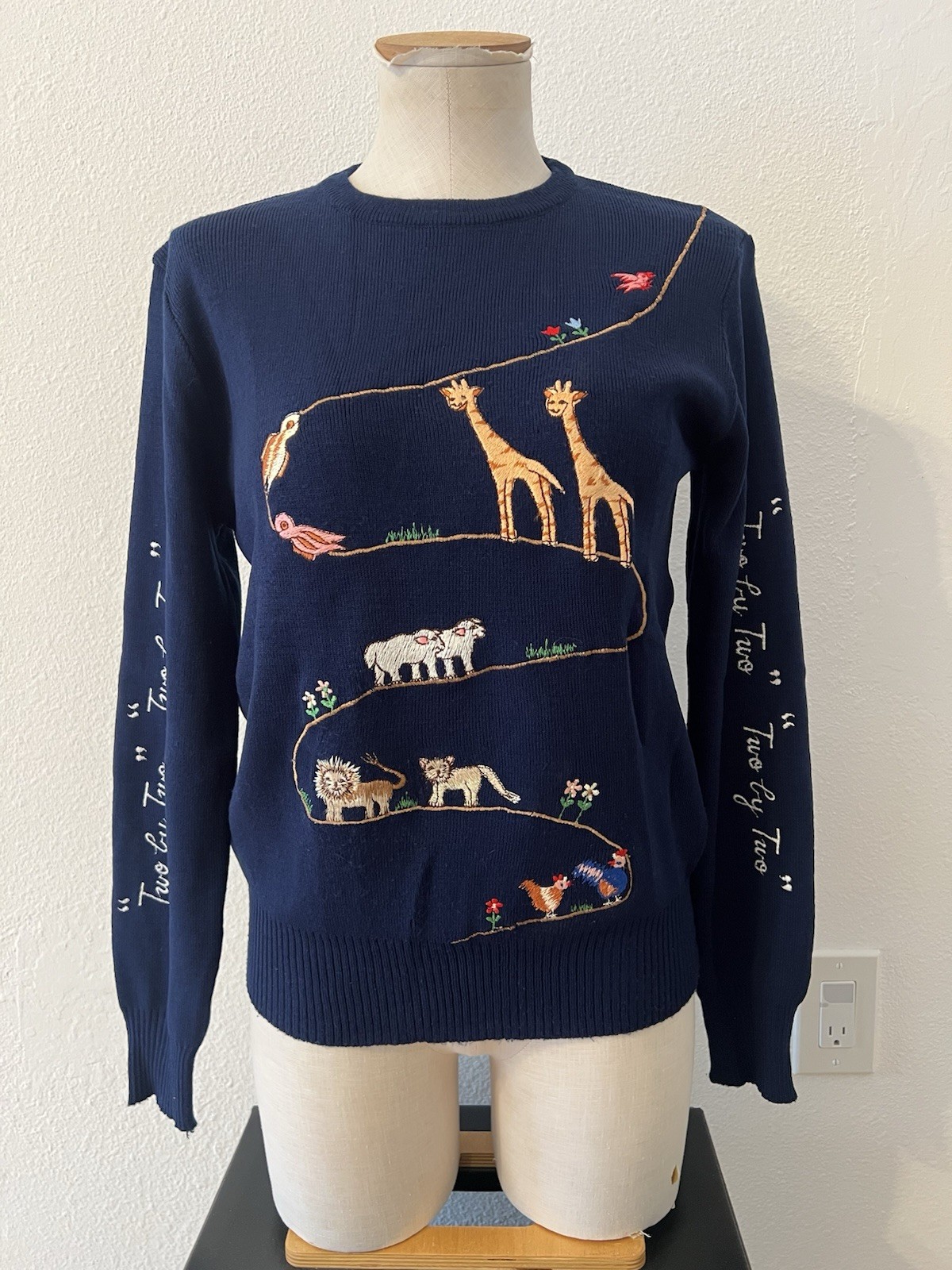 Northern Isles Vintage Crewneck Knit Acrylic Sweater With Noah’s Arc Embroidery