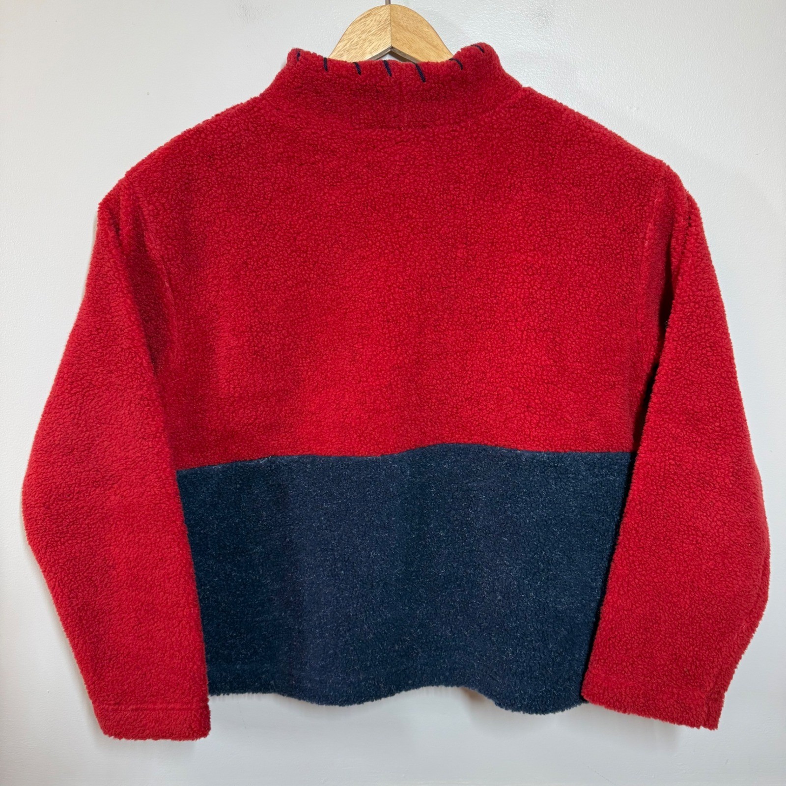 Vintage Real Comfort USA Fleece Pullover L Red Navy Americana Flag Mock Neck