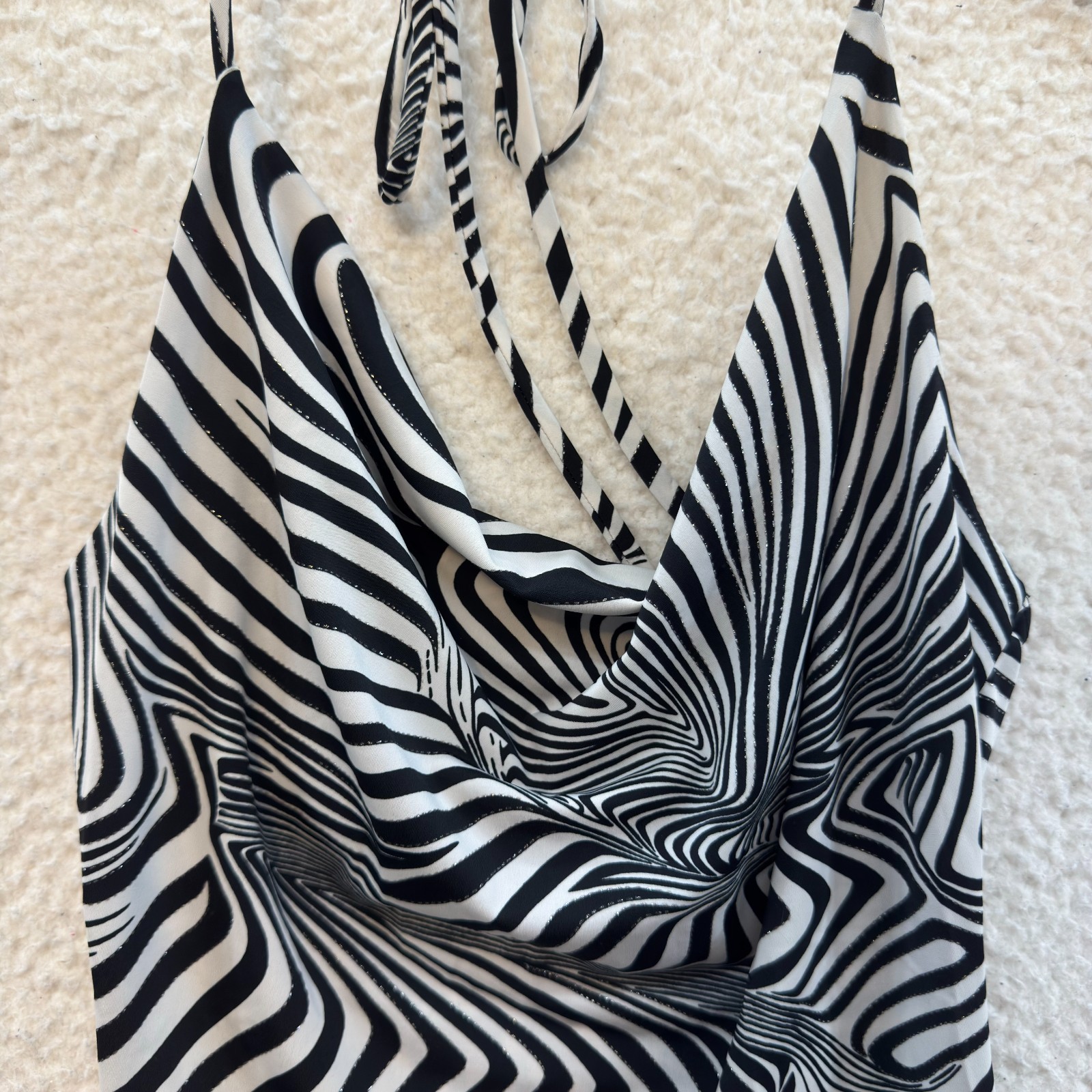 90s Y2K Vintage Top XS Small Black White Pattern Halter Cyber Fairy Rave Club