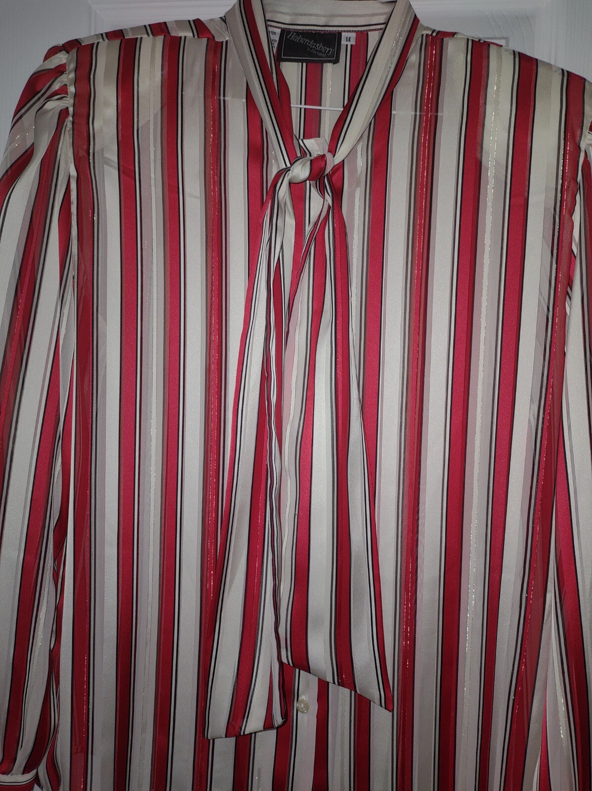 Vintage Haberdashery is Personal Ivory and Red Stripe Blouse gold stripe w/Bow
