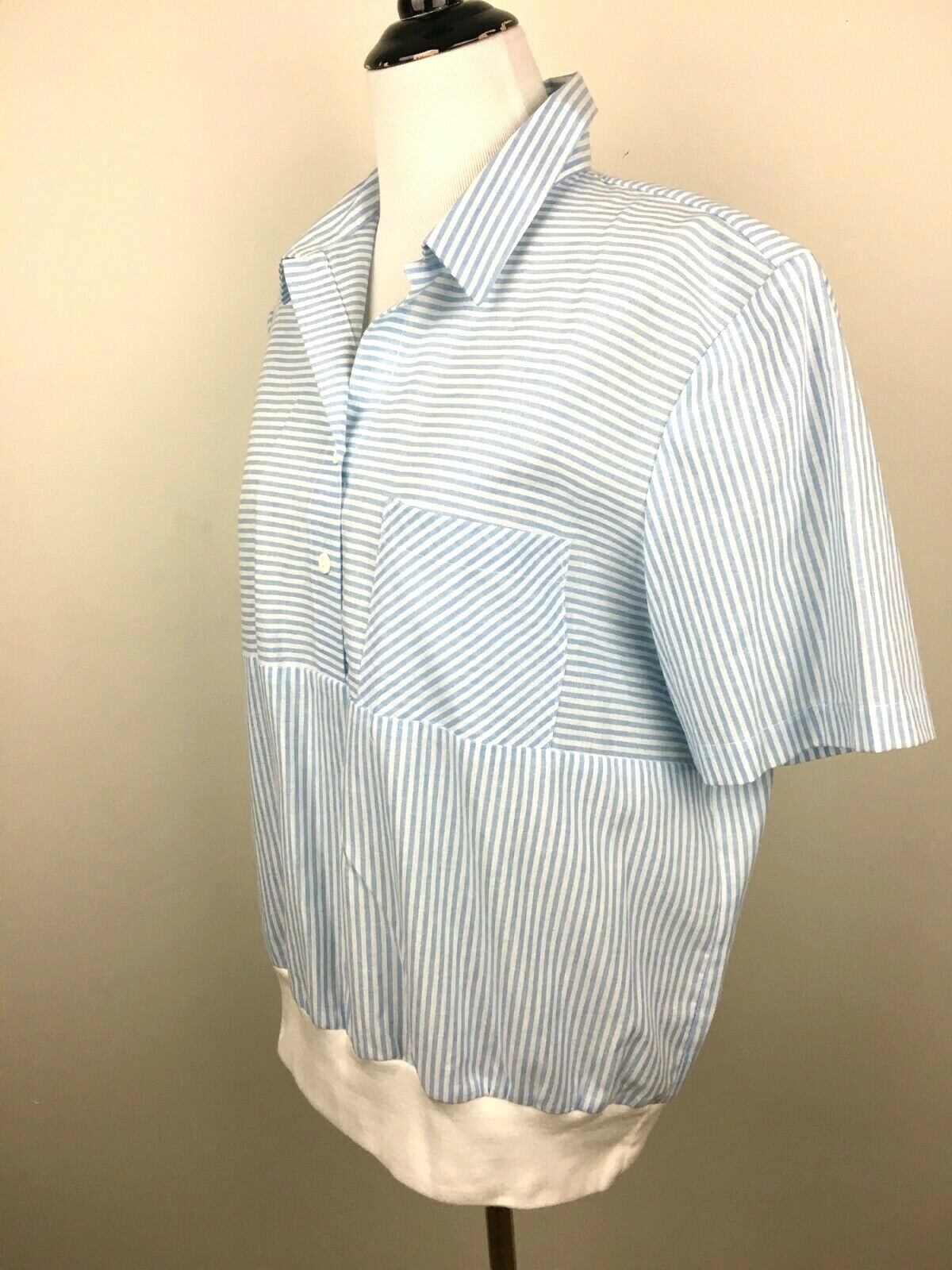 Vintage Womens Top Blue White Stripe LORI Pullover Shirt Waistband Blouse
