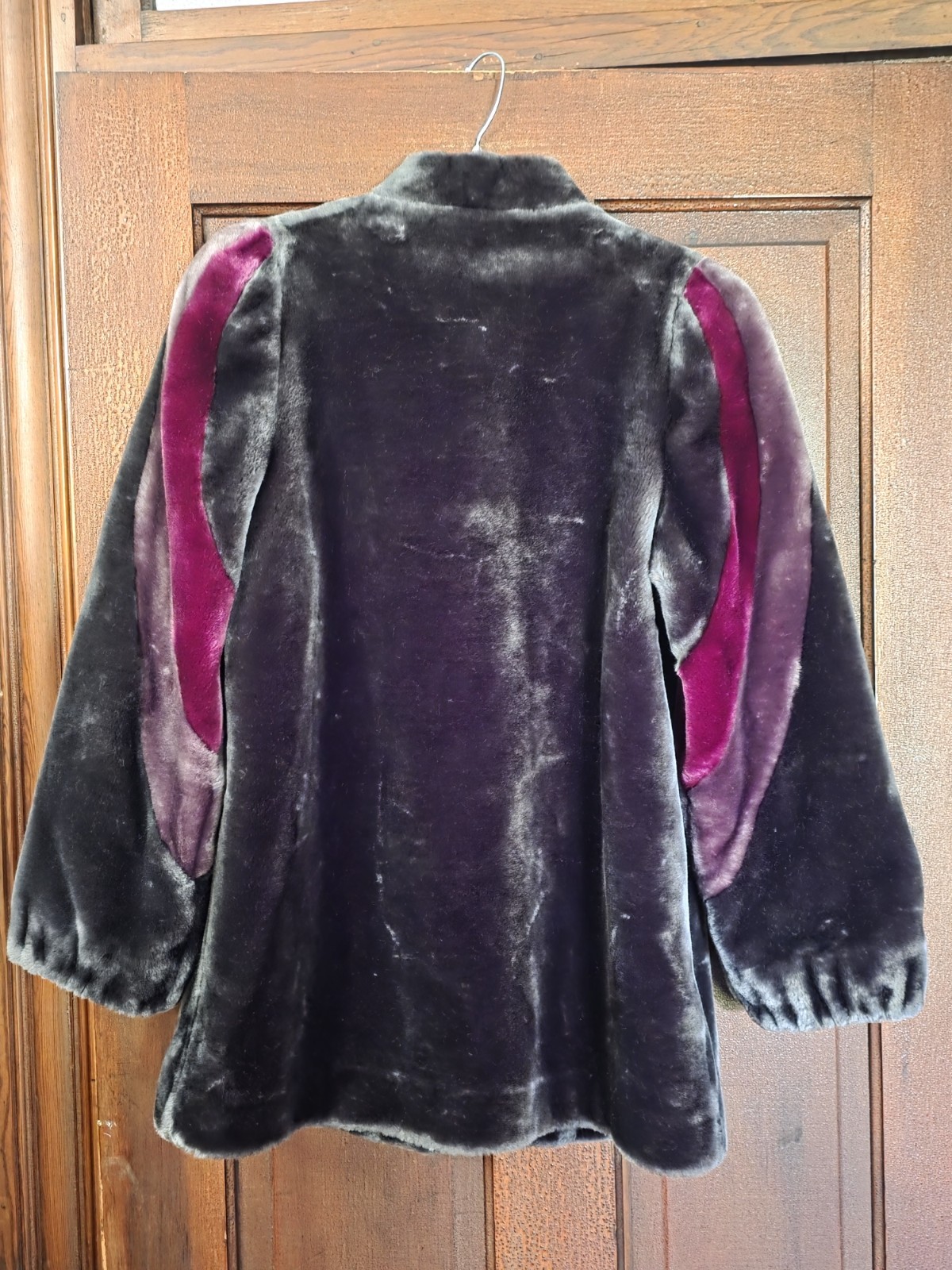 Vintage 80s Outerlayers Coat Faux Fur S 7/8 Dark Gray Mauve Burgundy Mob Wife
