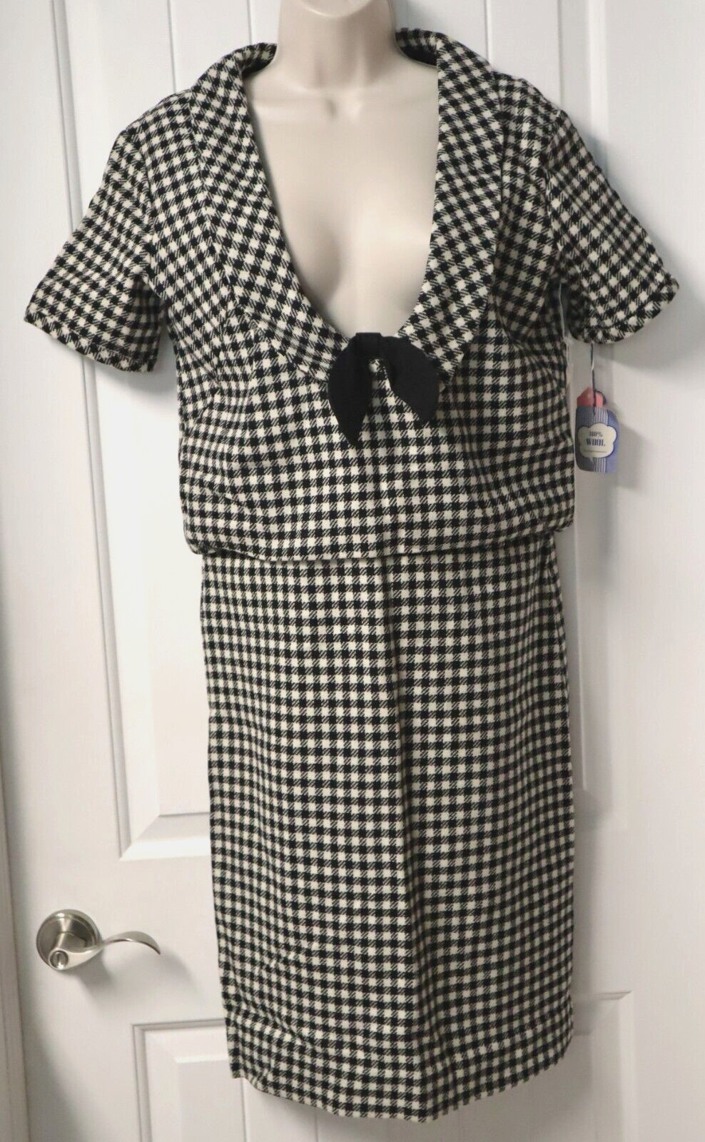 Vintage 1960s 70s PENNEY’S 100% wool black white checkered dress size 11 (NWD)