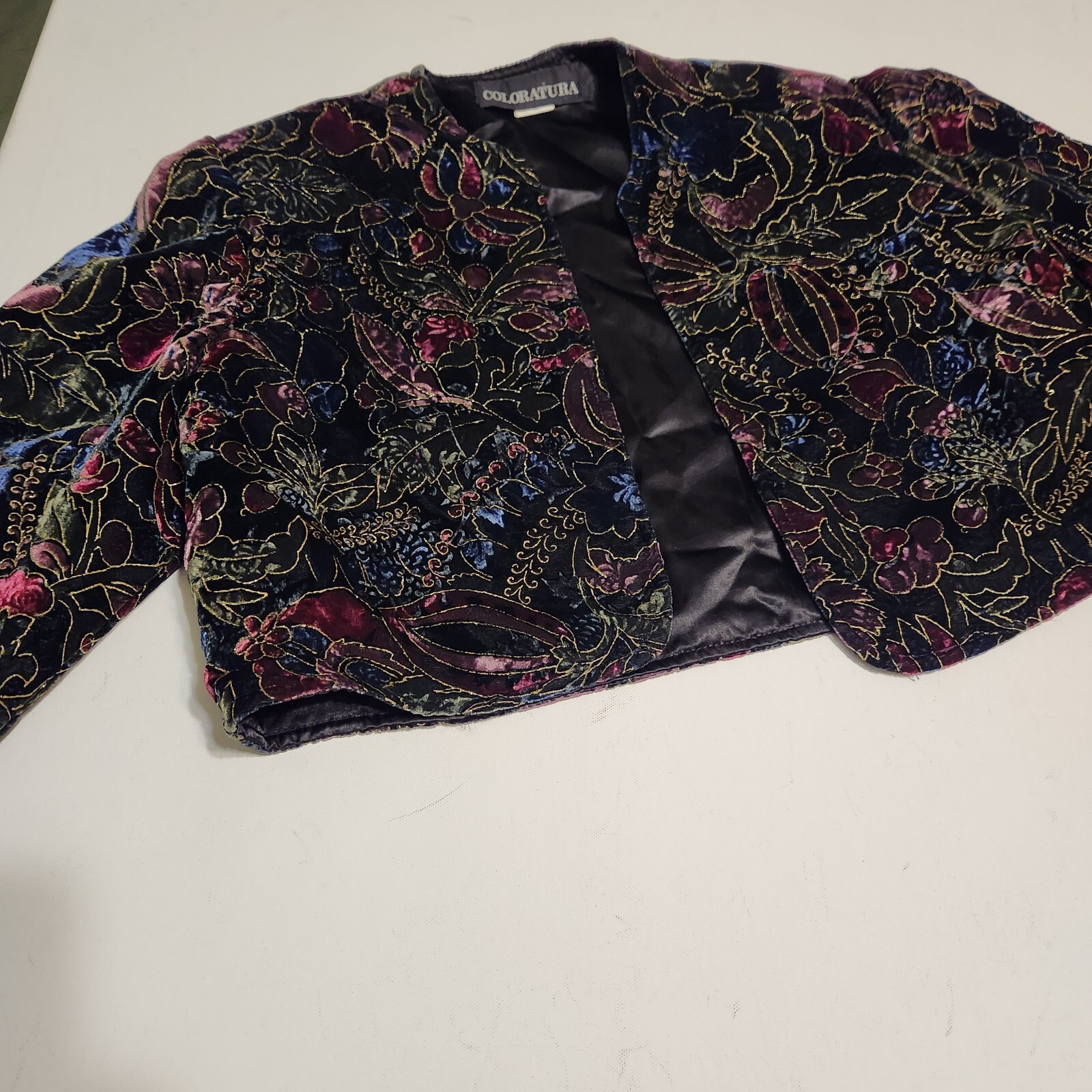 Vintage Coloratura wool Blend Velvet Bolero Crop Open Front Jacket Top