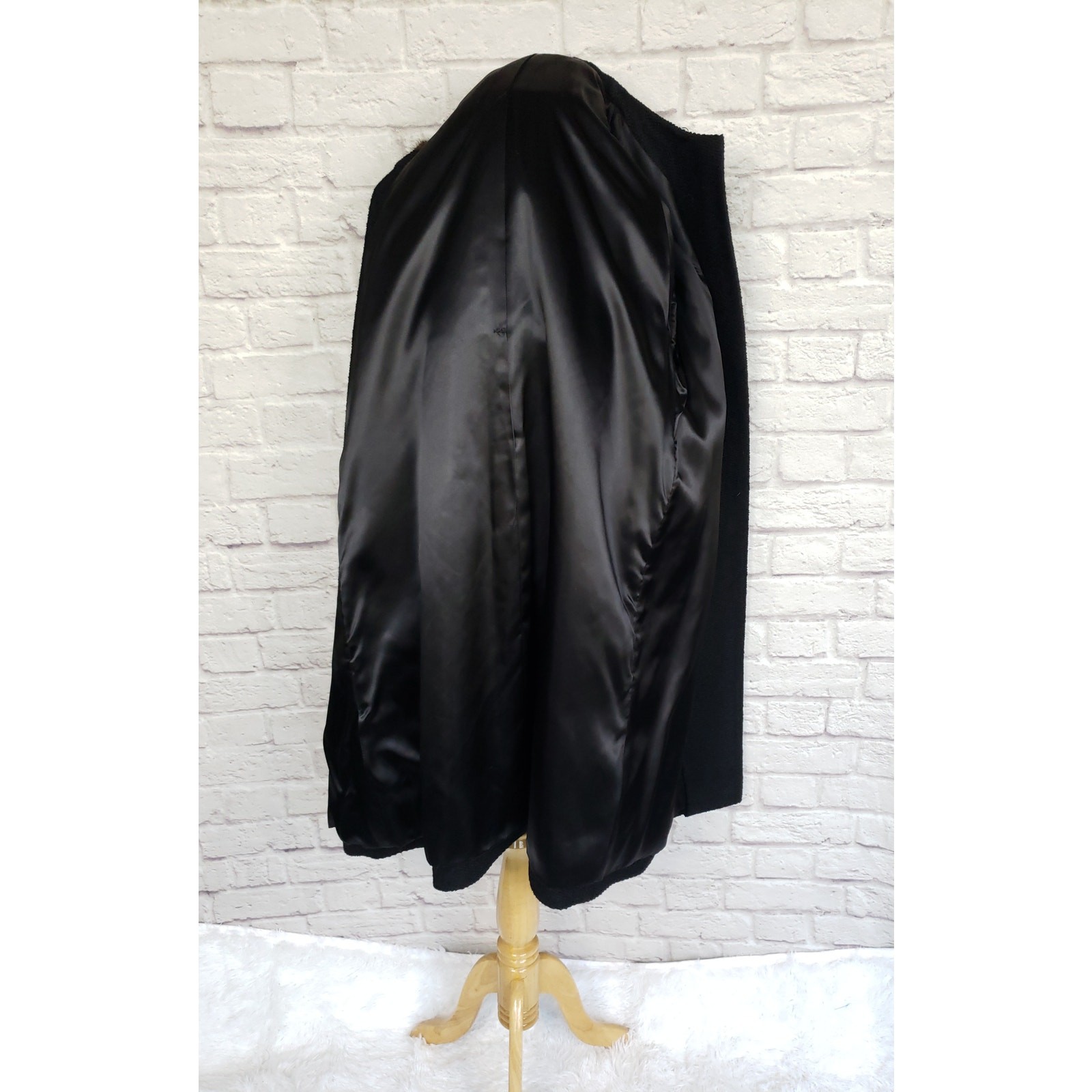 VTG Berroco Black Wool Boucle Swing Coat Mink Fur Collar Wancantuck Fits a M/L