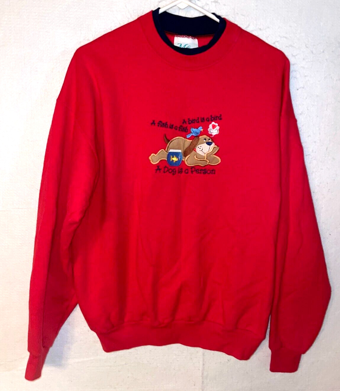 Vintage 1990s MC Sportswear A Dog Is A Person Granny Sweatshirt sz L Embroidered