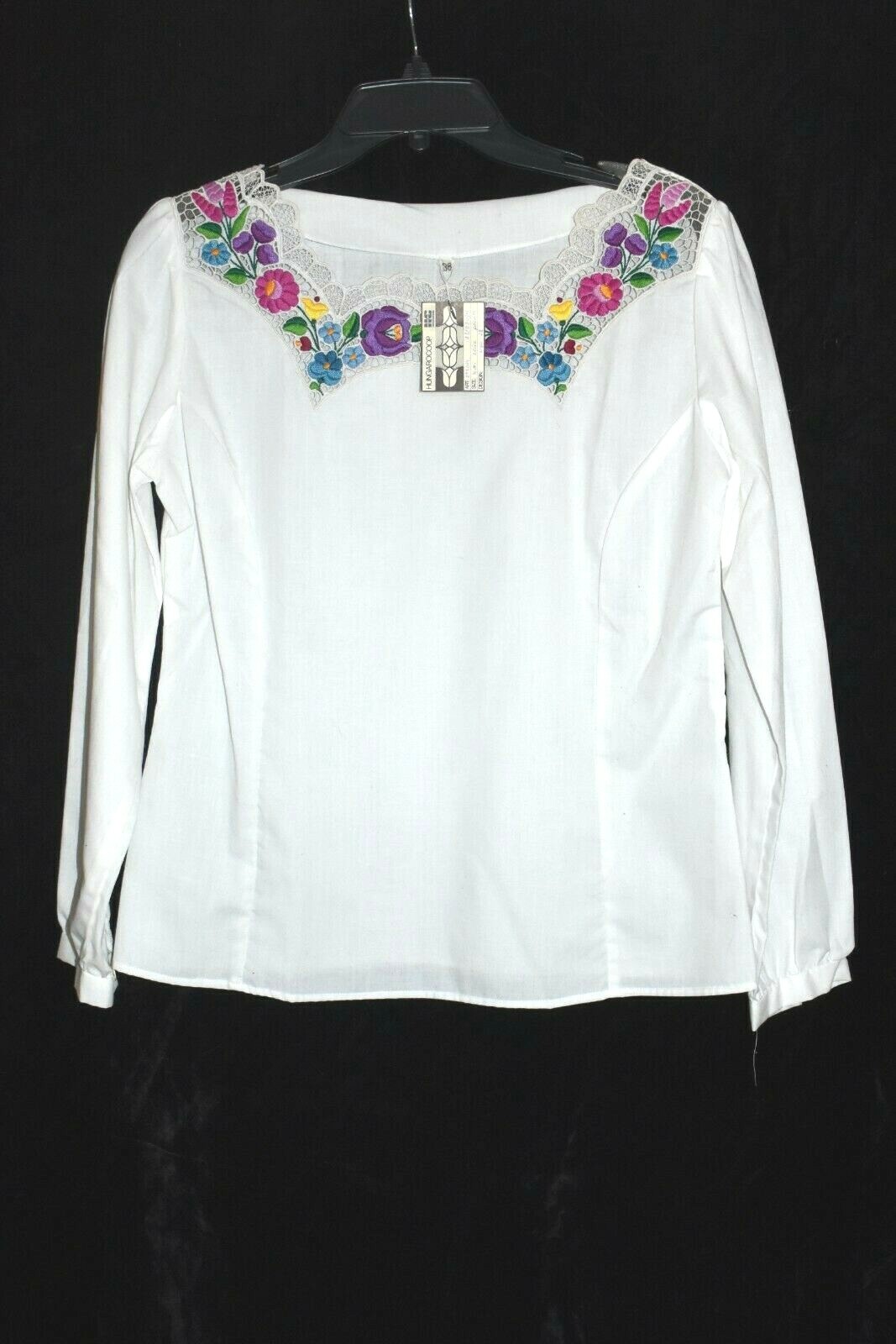 Vintage HUNGAROCOOP Hungarian Folk Embroidered Blouse sz 38 (M) UNWORN w/Tag