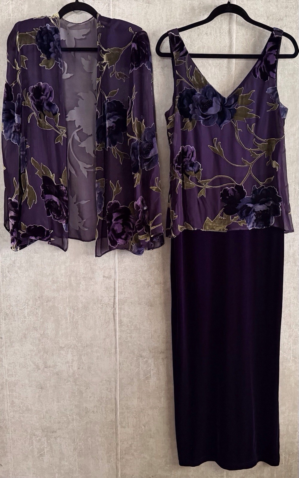 Vintage Jeffery & Dara Purple 2Pc Floral Jacket Blouse Sleeveless Dress Sz 10