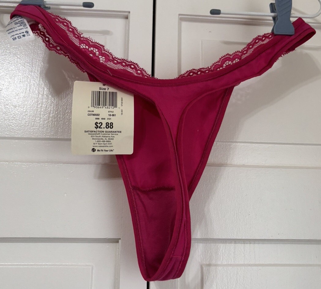 Vintage Vassarette Pink Sexy Cotton Thong Panties Bikini Lace Size 7/44 Large