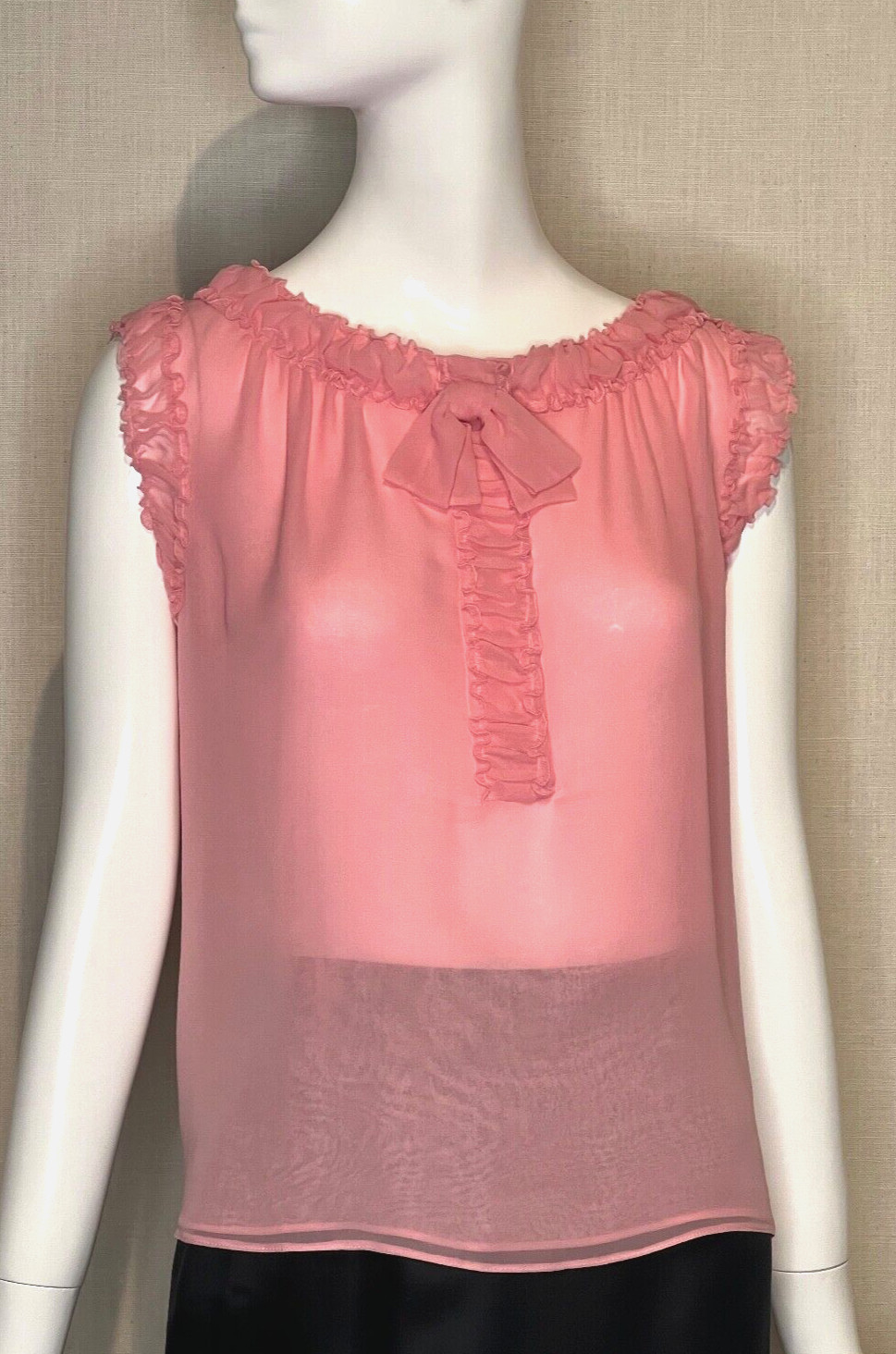 Albert Nipon Sheer PALE PINK Silk Chiffon Sleeveless Top Size 8, Vintage Blouse