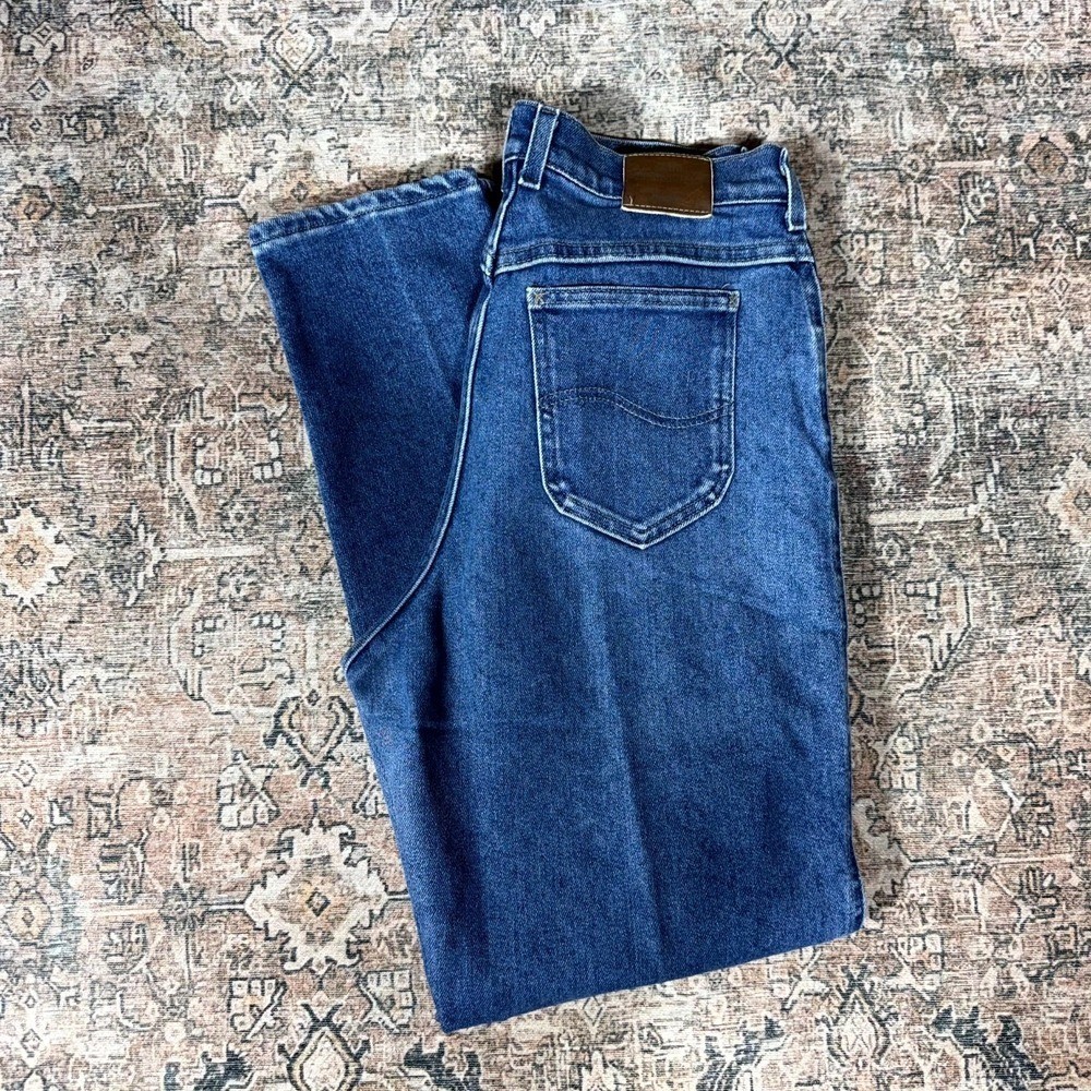 Vintage Lee Jeans Women’s 31×31 Blue Cotton Denim Mom Tapered Leg Faded Workwear