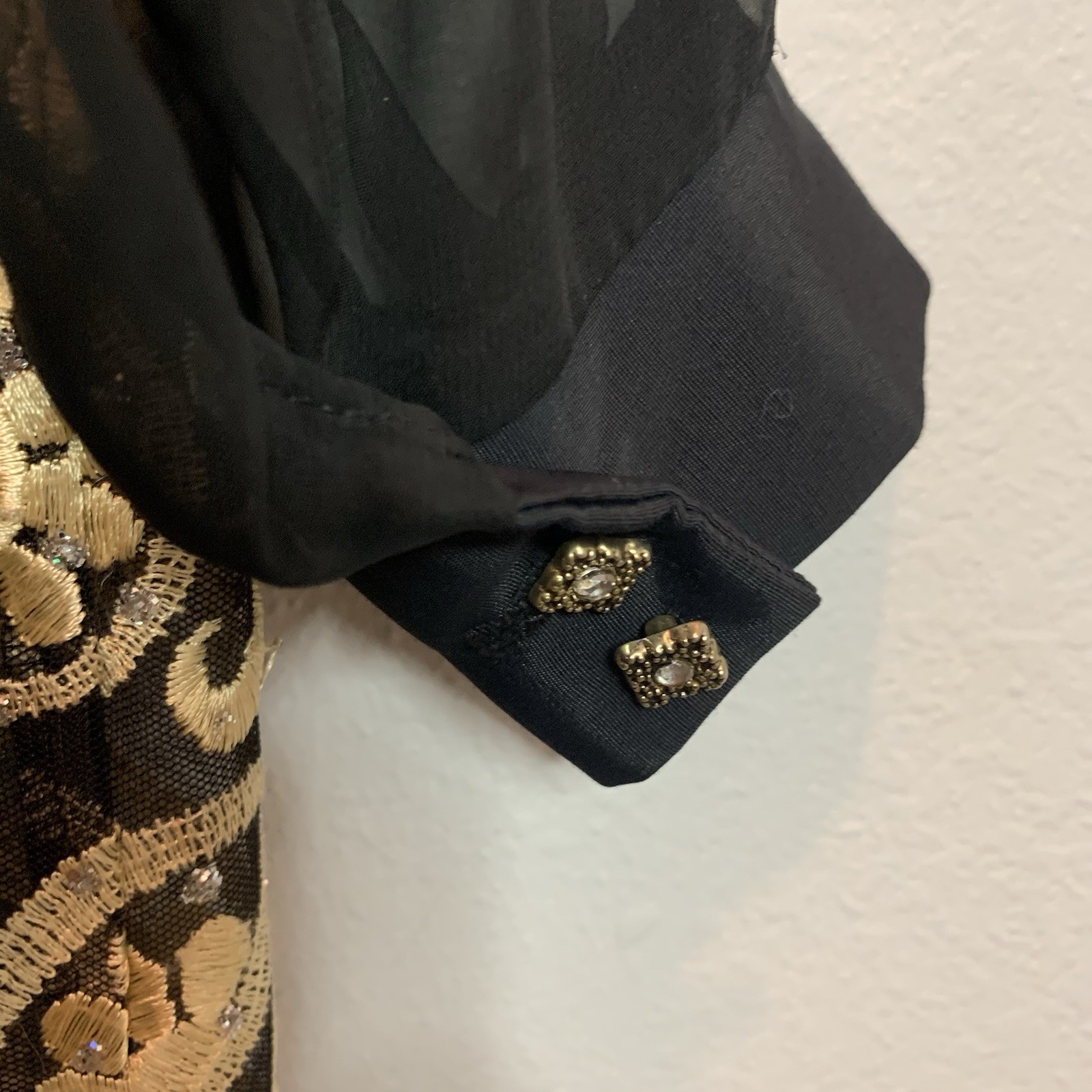 Sheer Evening Duster Lounge Robe Embroidered Gold Black Whimsigoth Med/large EUC