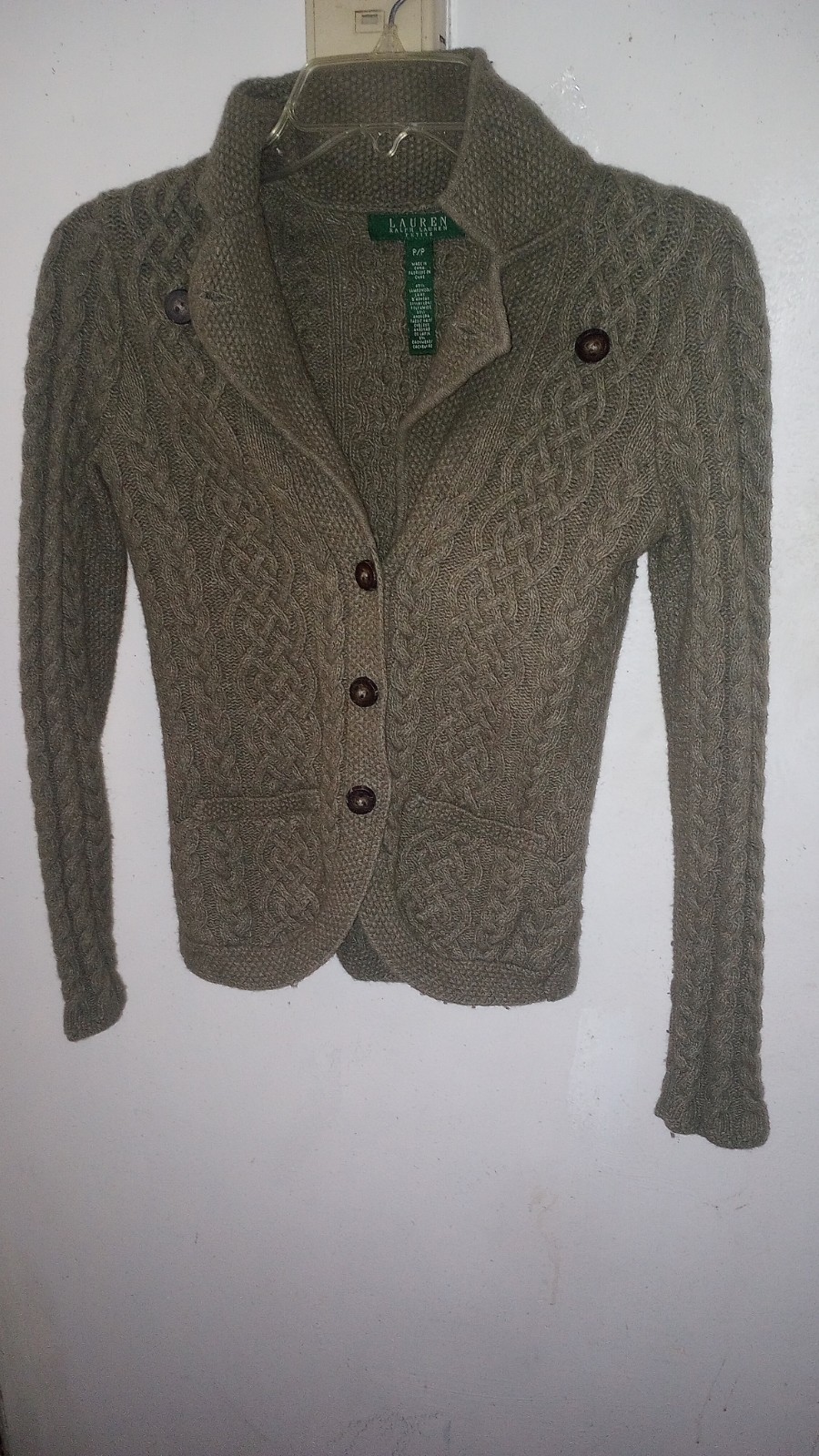 Vintage Lauren by Ralph Lauren Women Olive LambsWool+ Angora Cardigan Petites