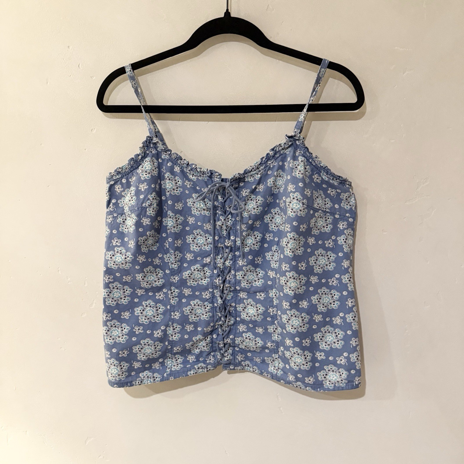 Vtg Y2K Corset Cami Top Coquette Beaded Cottagecore Delicate Lace-Up Festival L