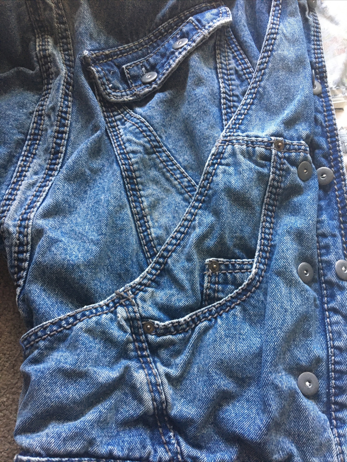 NO! Vintage Jean Jacket Insulated Pockets Belt Geometric Women’s Medium M BAGGY