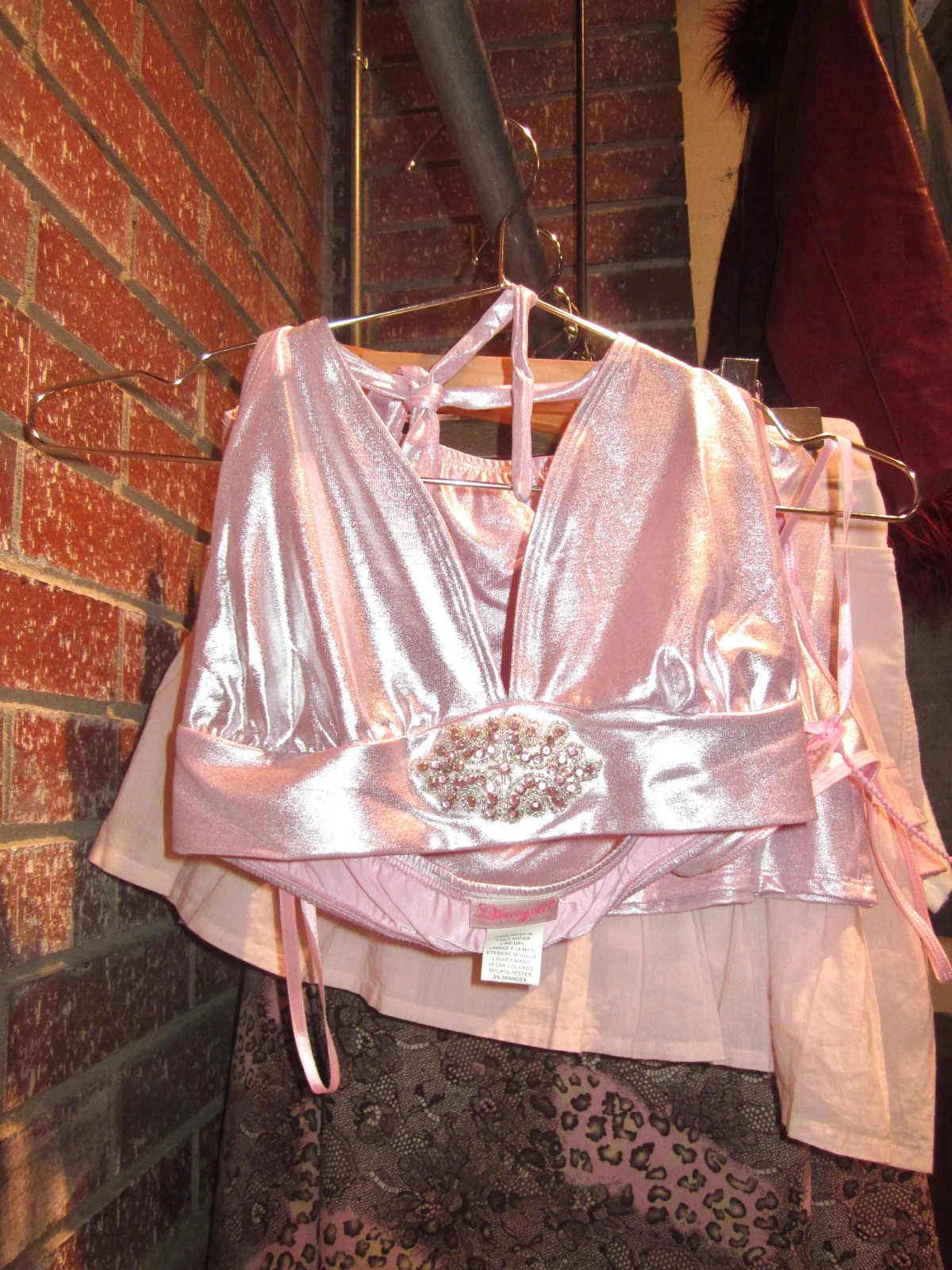 Y2K Vintage Pink Satin Rhinestone 3-Piece Lingerie Set