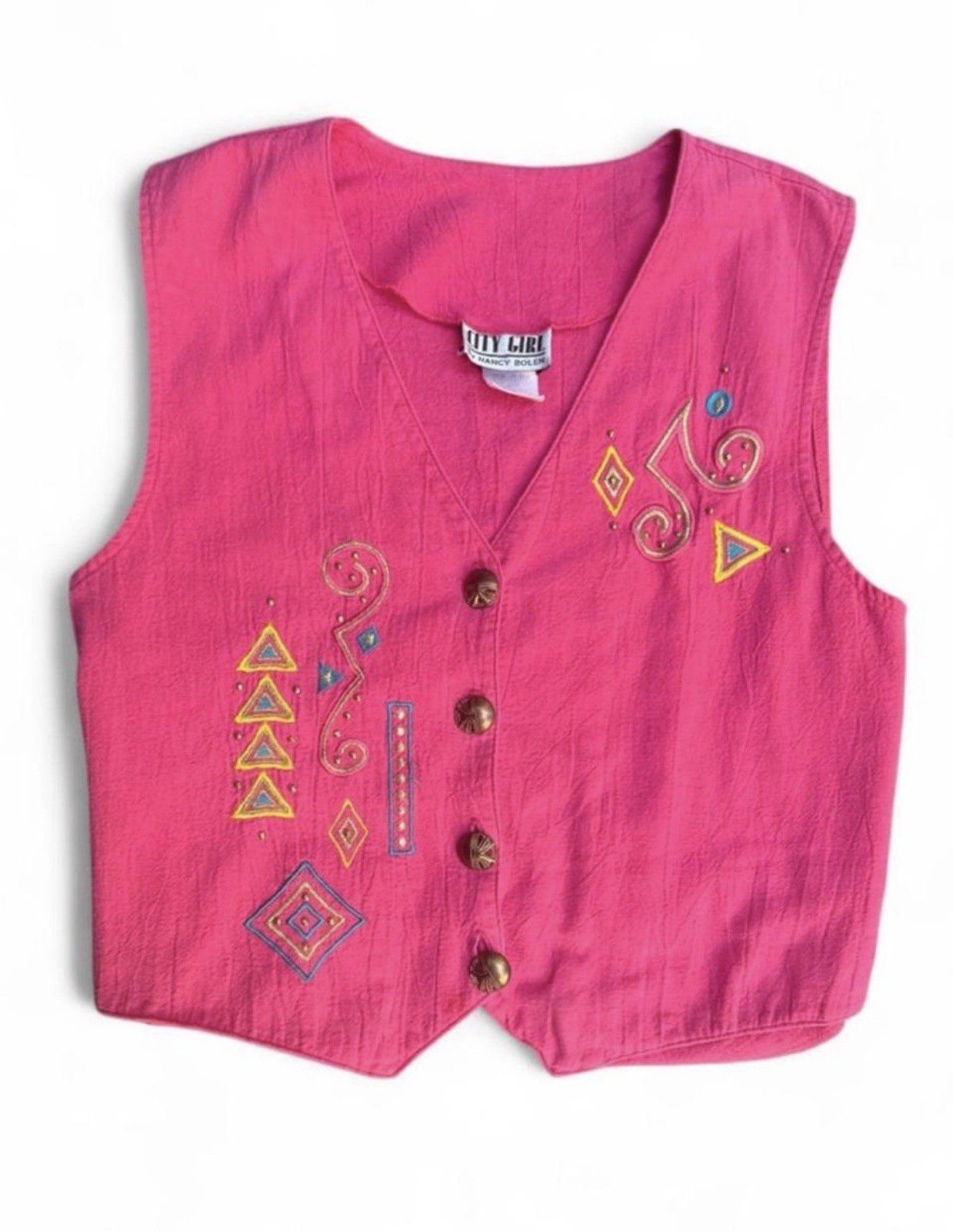 Nancy Bolen City Girl Vintage Pink Cotton 3 Piece Skirt Vest Set Embellished M