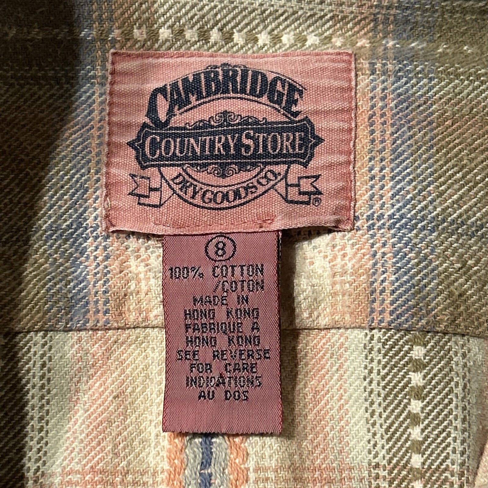 Vtg Cambridge Dry Goods Country Store Pastel Plaid Heavy Flannel Oversized Sz 8