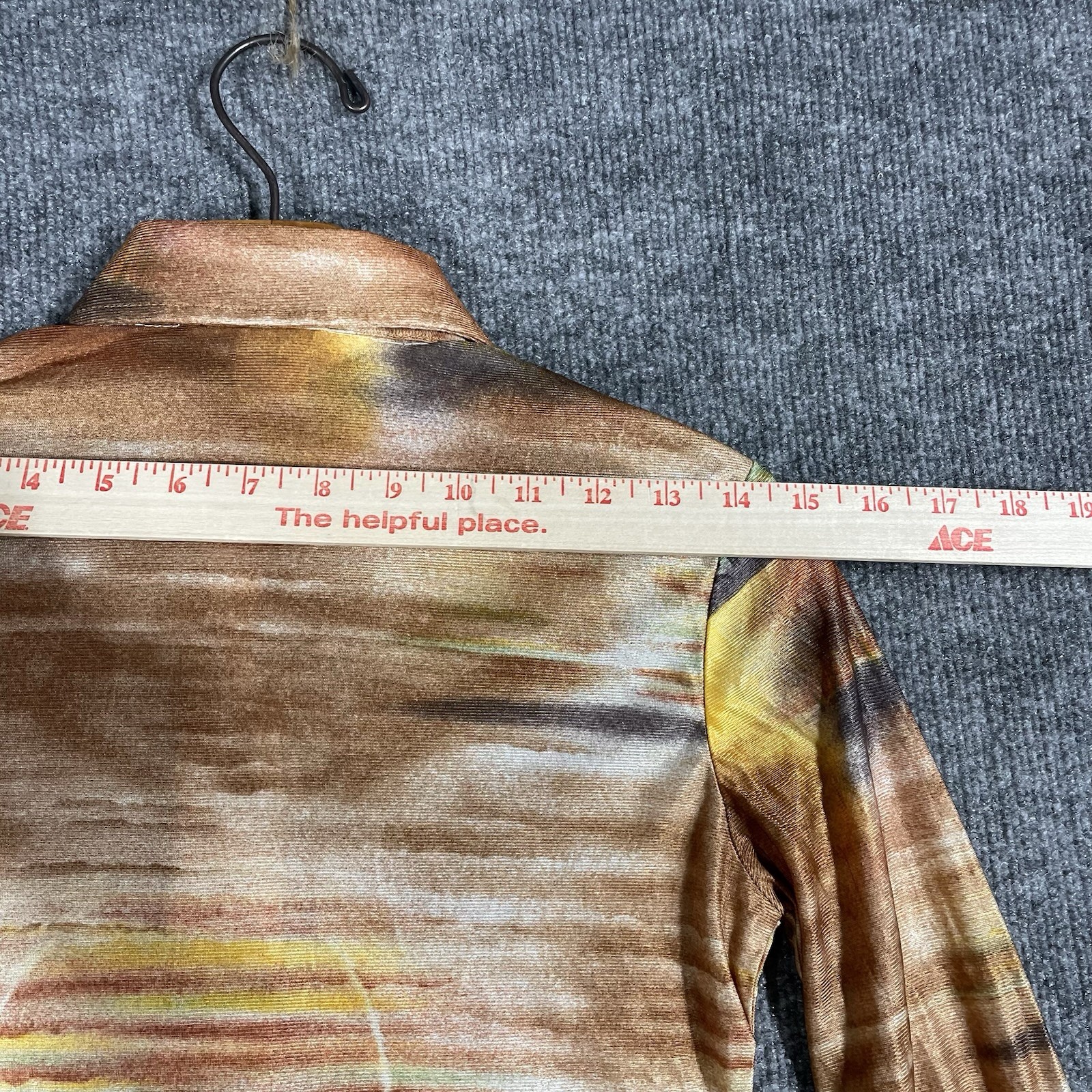 VINTAGE 70s Disco Shirt Womens S Floral Hippie Nik Nik Photo Landscape Dagger
