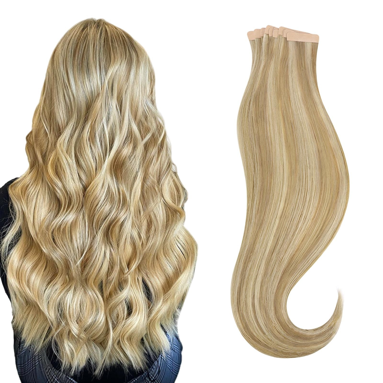HOTBANANA 20″ Tape in Hair Extensions, 20pcs 50g, Light Blonde Highlighted