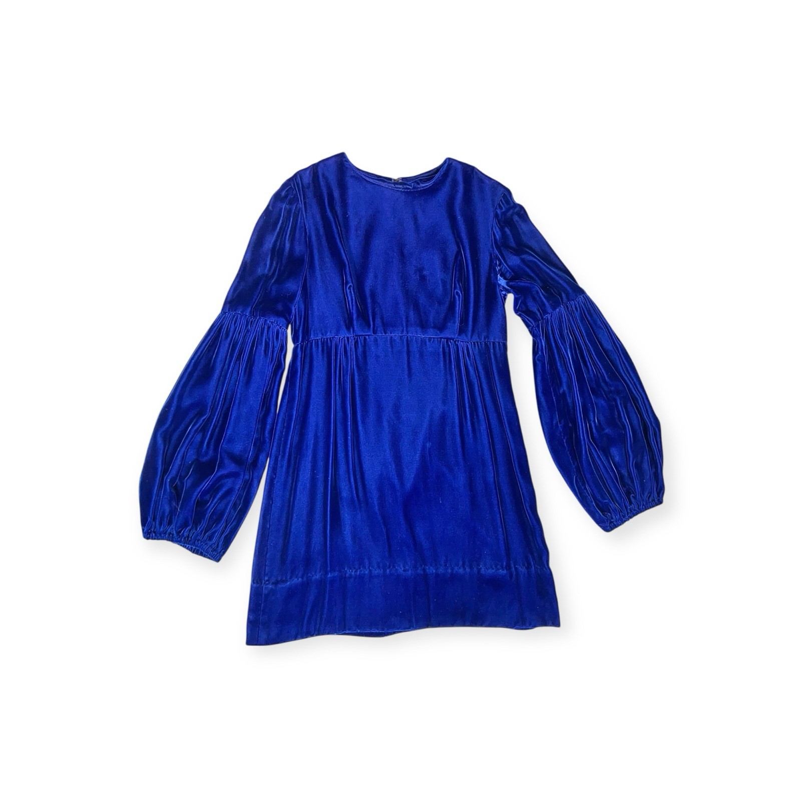 VTG 1960s BLUE VELVET DRESS GIGOT PUFF RENAISSANCE Whimsigoth MOD HIPPIE BOHO