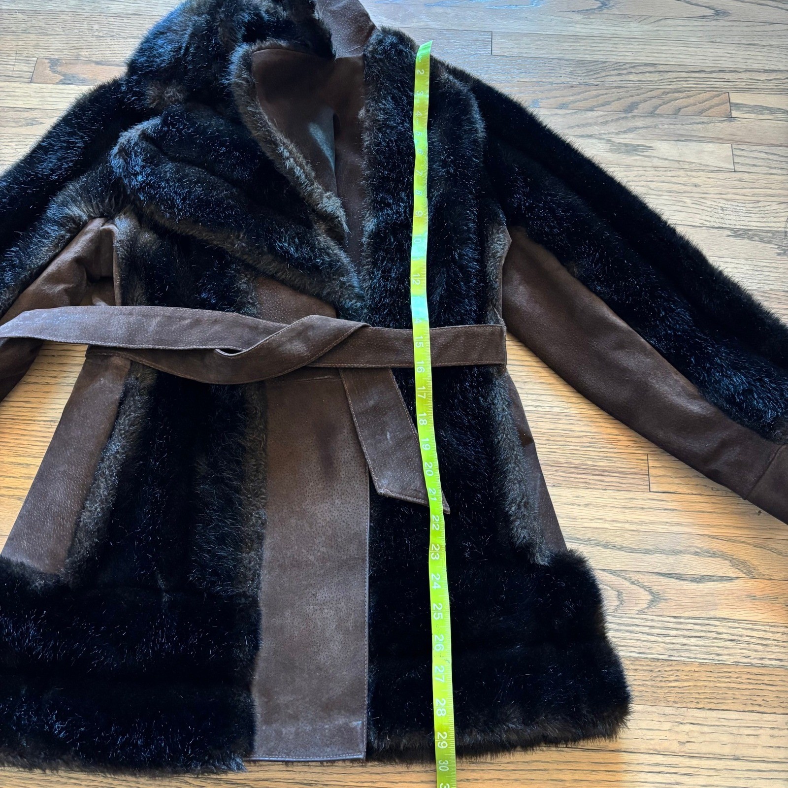 Vintage Rosewin Tissavel Brown Faux Fur Suede Belted Mid Coat Jacket Womens M L