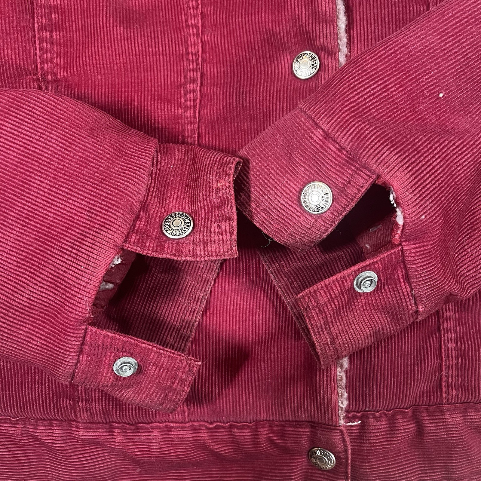 Vintage Levis Corduroy Trucker Jacket Womens Size Med Red Sherpa Lined USA 70s