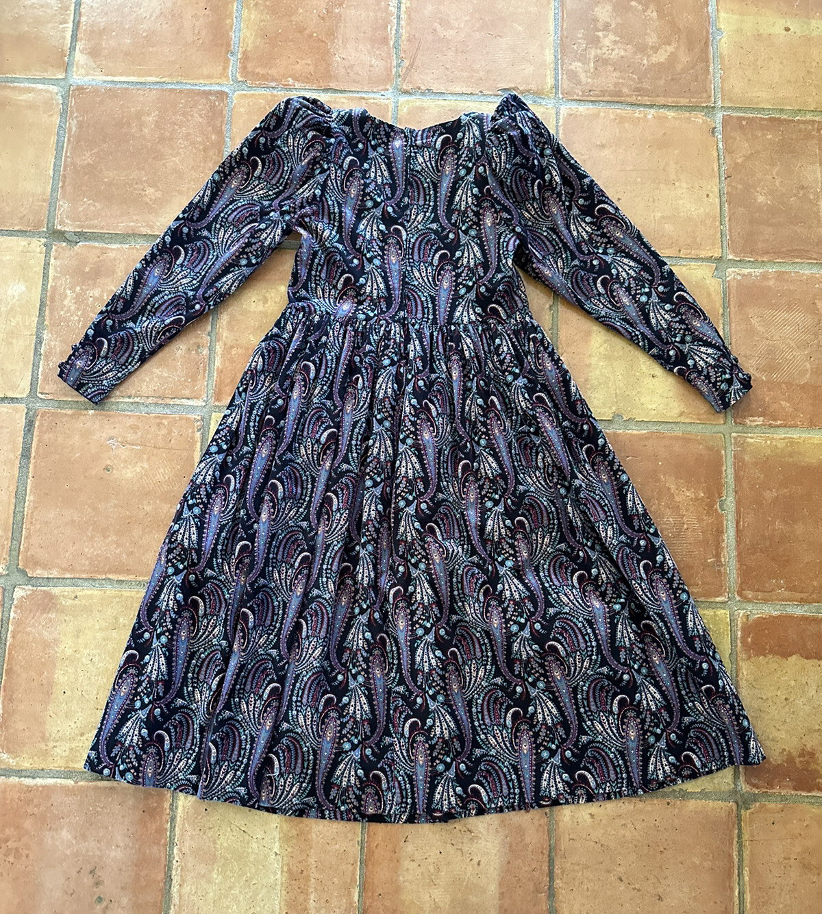 1980s Laura Ashley Paisley Floral Corduroy Dress Puff Sleeve Party Prairie VTG