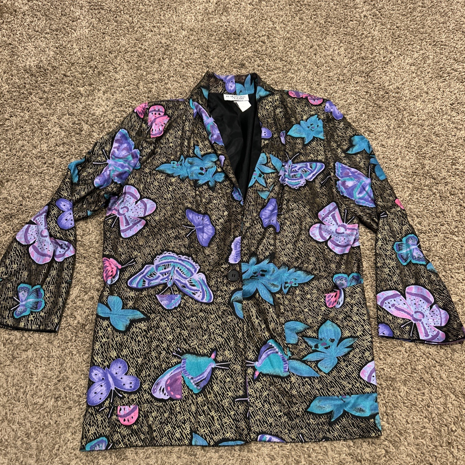Vintage Kensington Square Blouse Top M Button Long Sleeve Butterflies A44