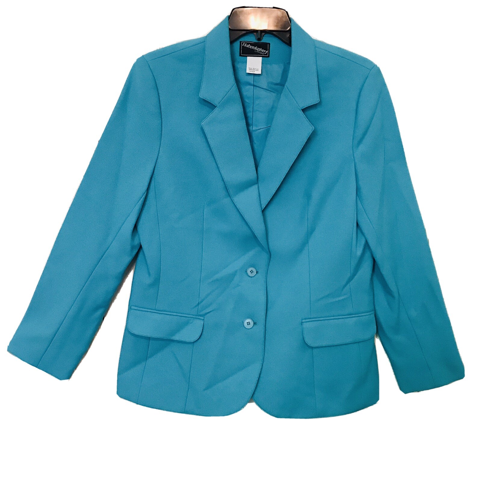 Haberdashery Is Personal Vintage 1980 Womens Size 12 Aqua 2 Button Lined Blazer