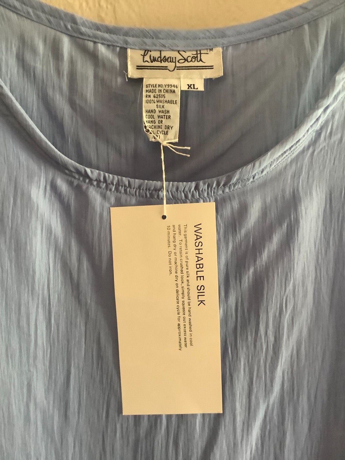 Vtg 100% Washable Silk Lindsay Scott Tank Blue SIZE XL NEW W/Tag Layer Romantic