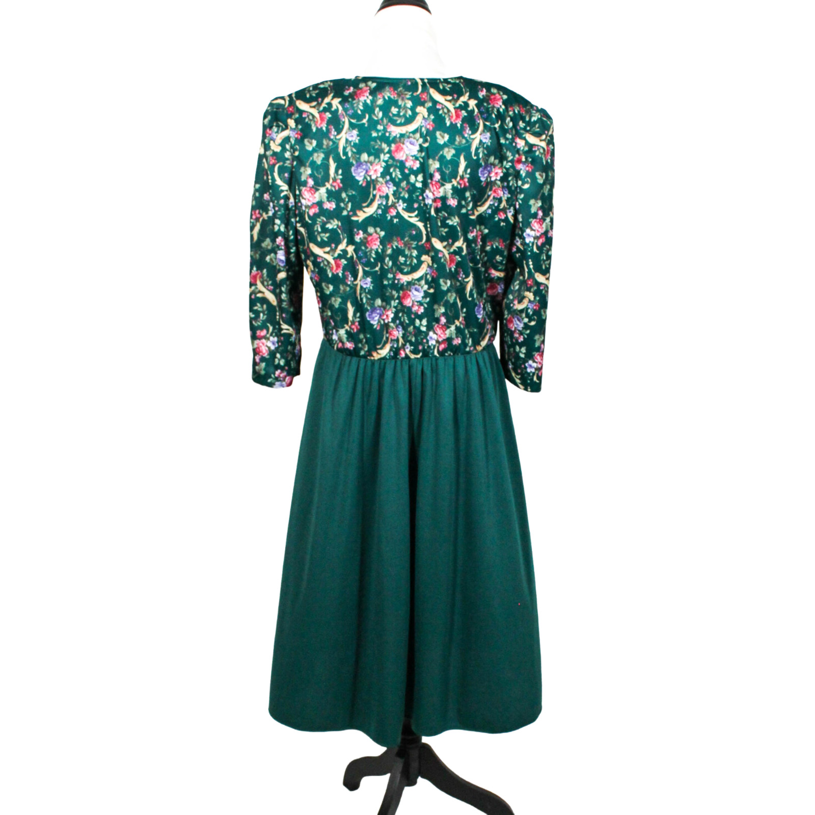 Vintage 70s 80s Hunter Green Floral Dress Cottagecore High Tea Size L–XXL