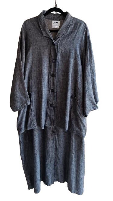 VTG FLAX Jeanne Engelhart Black Linen Maxi Tank Dress & Jacket Lagenlook – Sz 2G