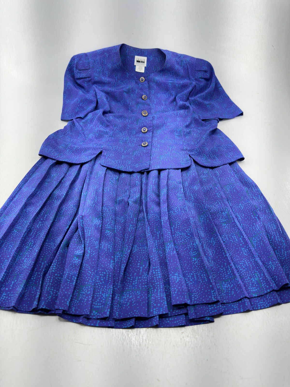 LESLIE FAY Dresses Women’s Petite 16 Blazer Jacket and Skirt Set Purple/Blue