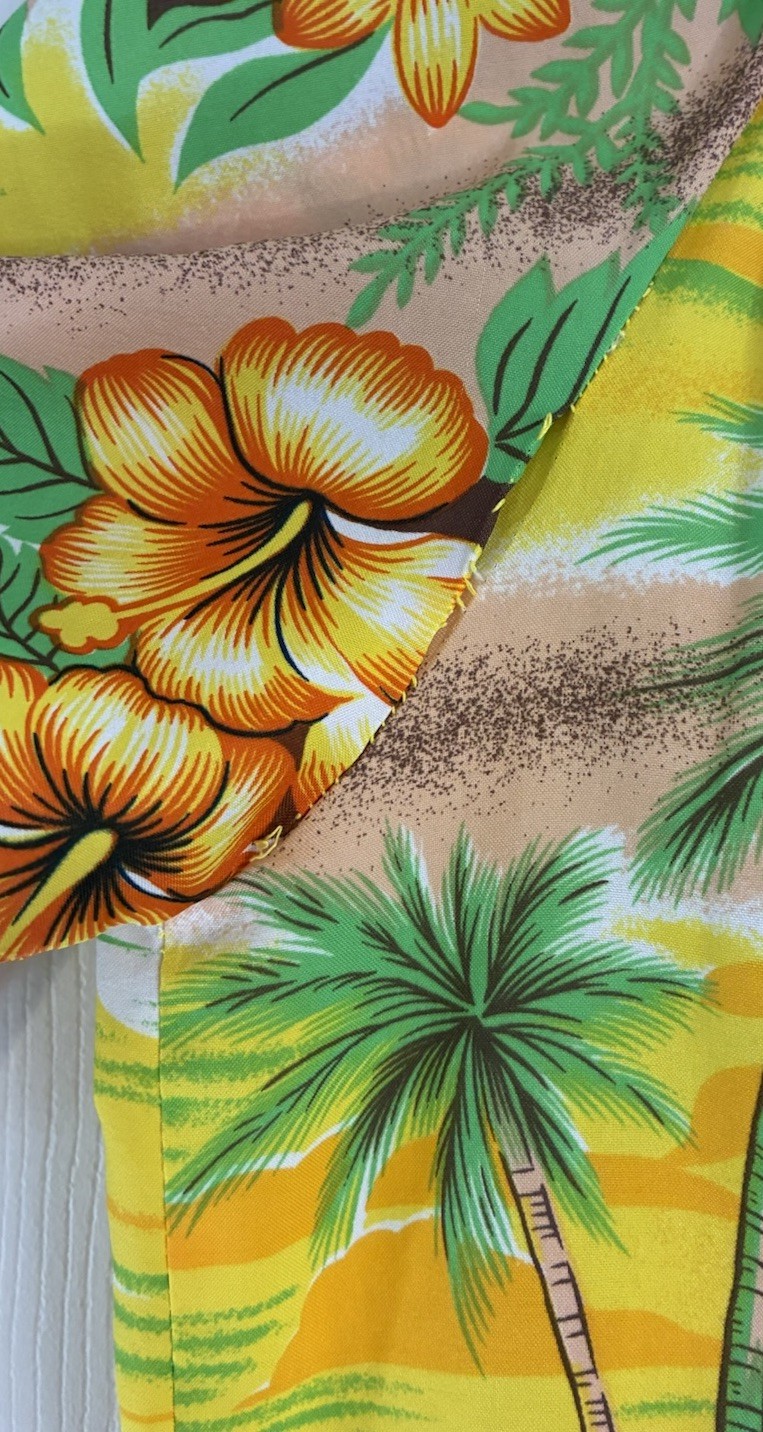 Pomare Hawaii Palm Tree Floral Dress Tiki Acrylic 70’s Vibrant No Size Tag/Flaws