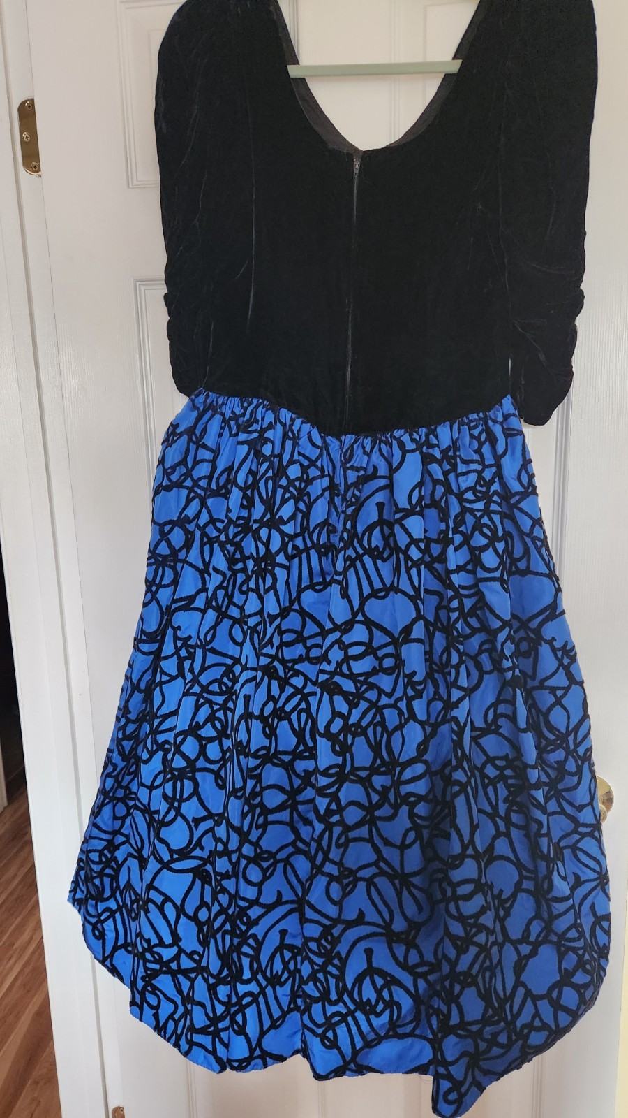 vintage dress royal blue and black velvet.