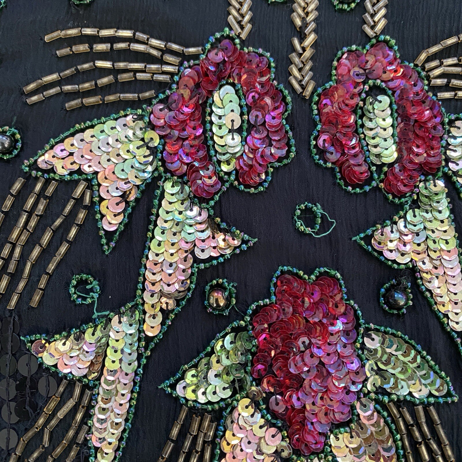 Jean for Joseph Le Bon Silk Floral Sequin Beaded Formal Blouse 1980s Size L