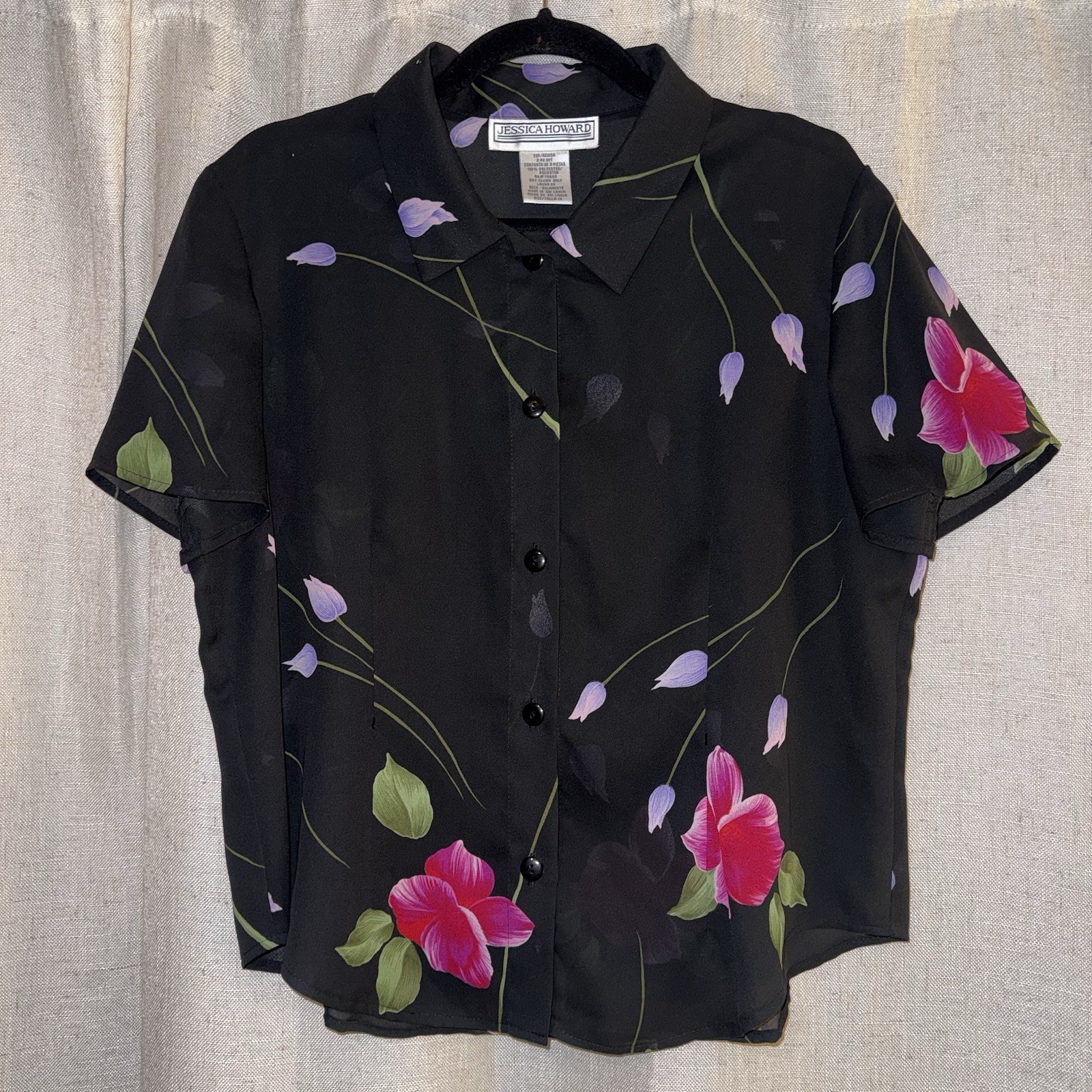 Jessica Howard Vintage 90s Floral Chiffon Blouse Office To Evening Size 14