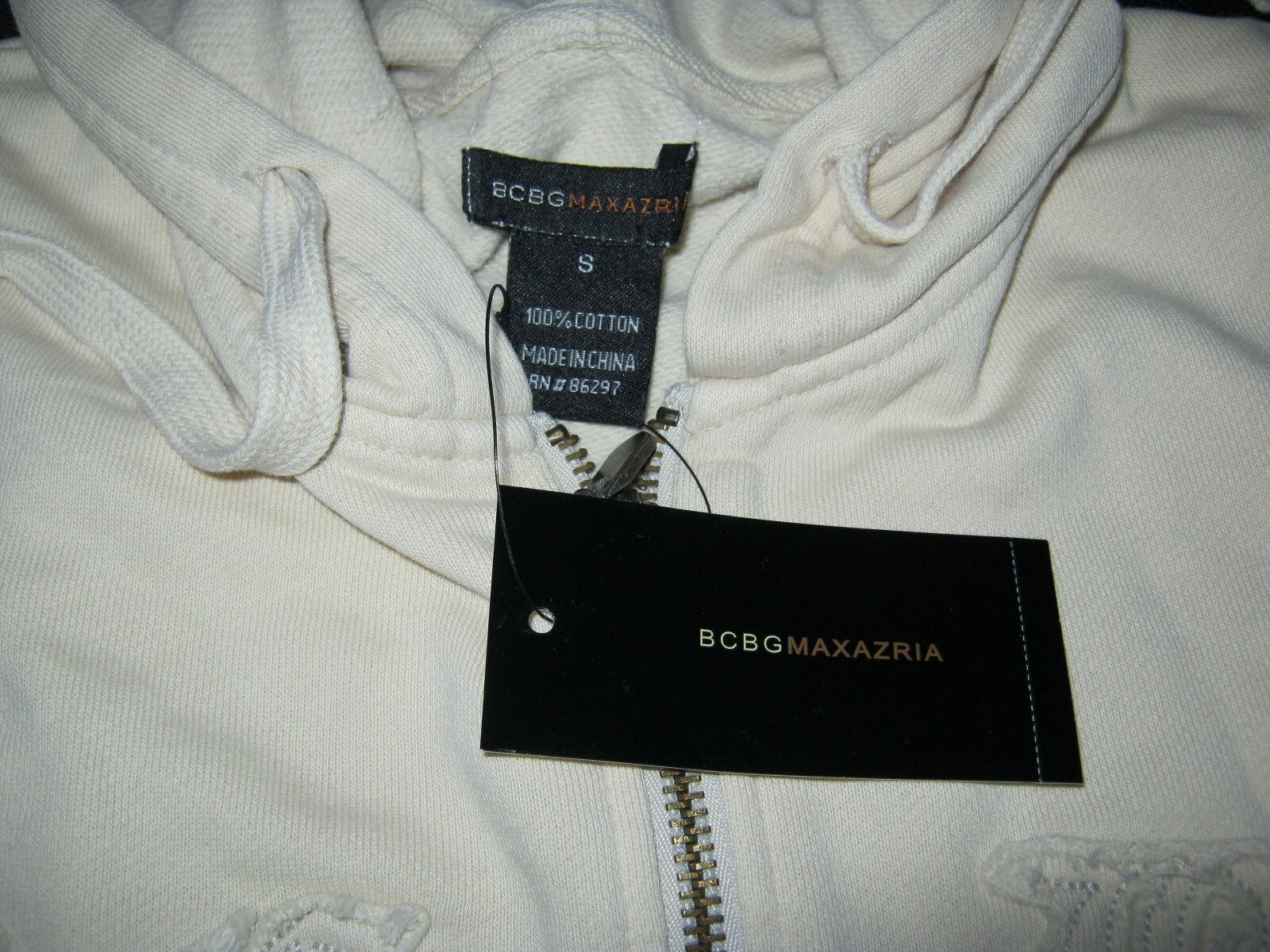NWT BCBG MAXAZRIA Hoodie BEIGE S Tag 17″ Armpit to Armpit 26″ Neck to Waist