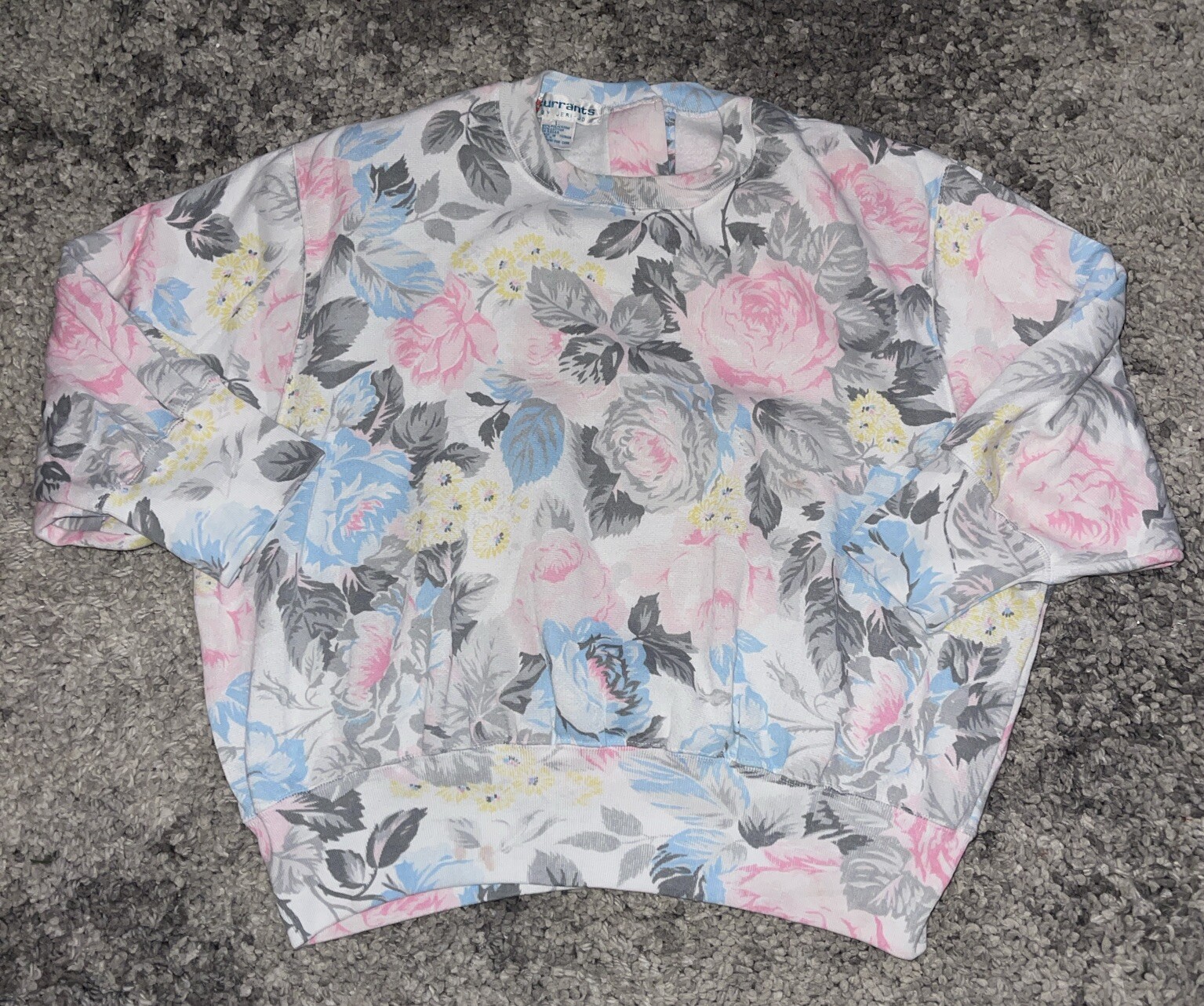 Vintage 1980s Currants by Jeri-Jo Floral Printer Sweatshirt – Size L 3/4 Sleeve