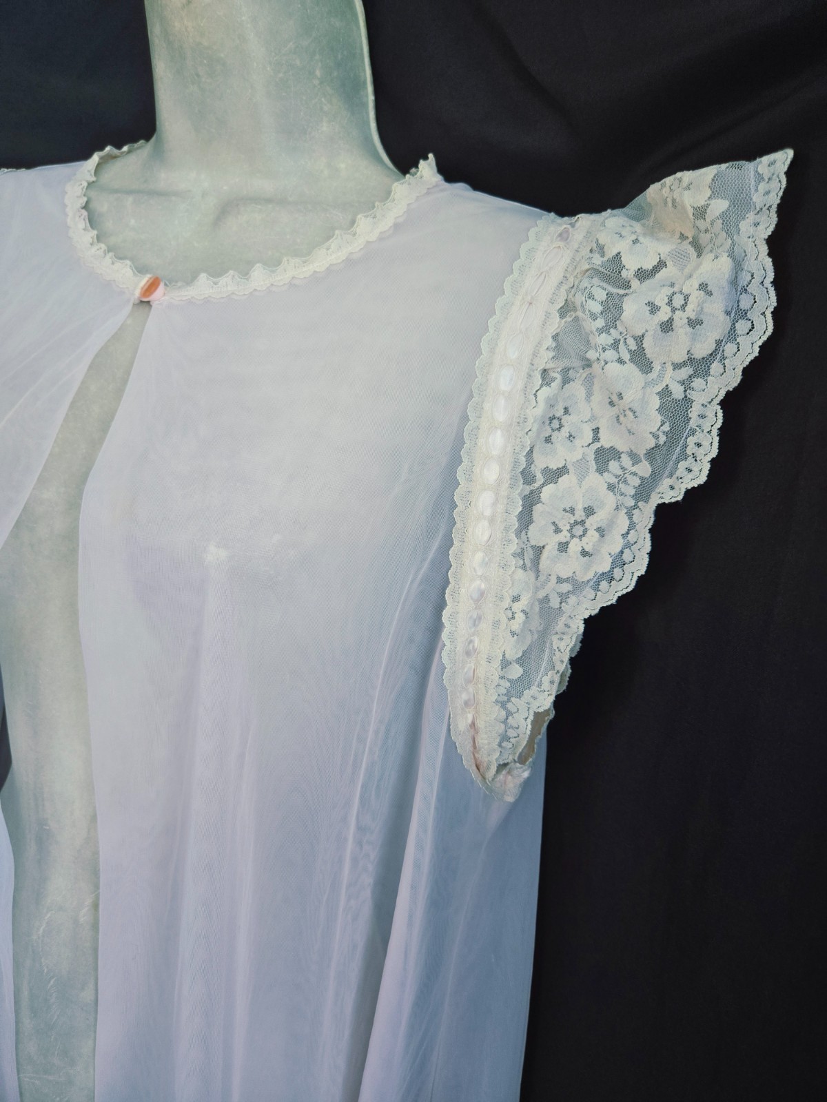 Vtg 60s Gilead Pink Dbl Layer Nylon Chiffon Nightgown Long Peignor Robe SET M