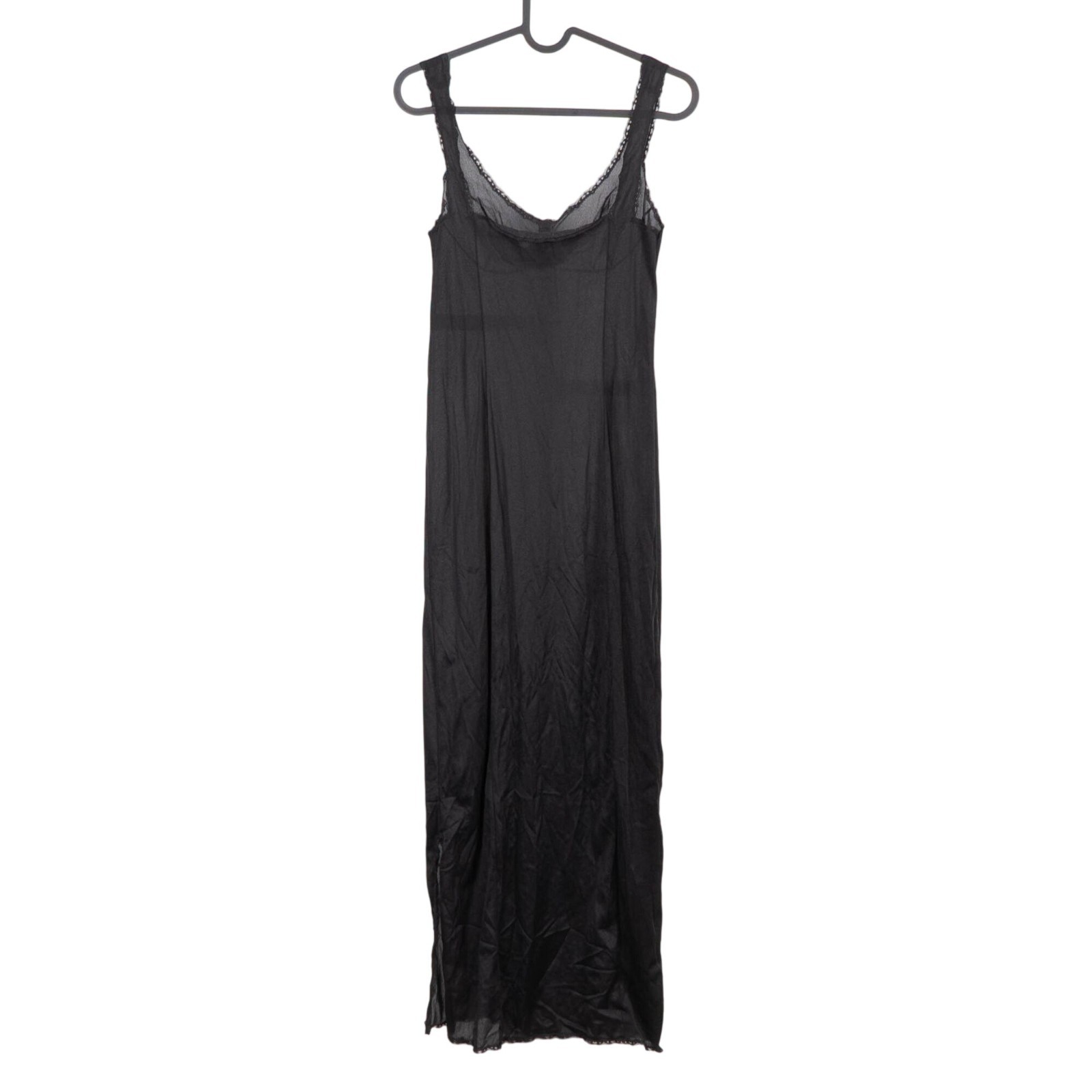 Sears VTG Black Full Slip Dress 32 Womens Lace Trim Adjustable Crepelon Long