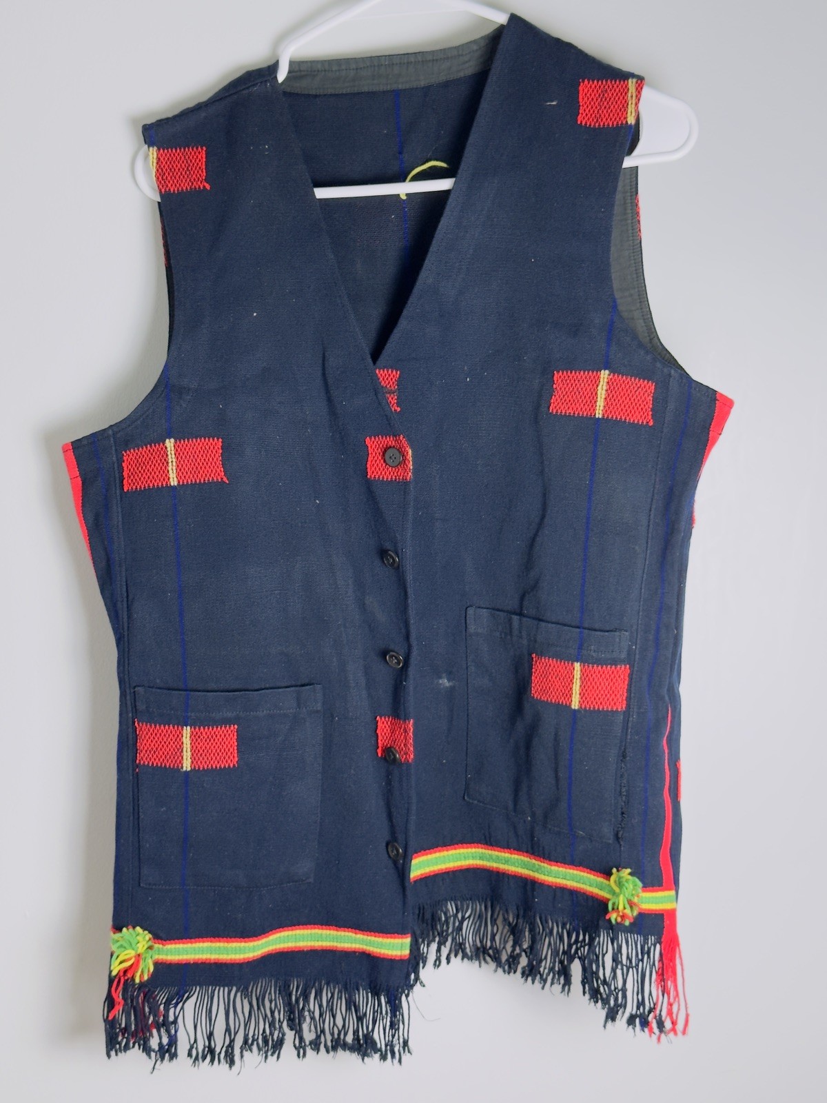Vintage 1990s Handwoven Vest | Tibetan Asian Tradition | Handmade Navy Coat