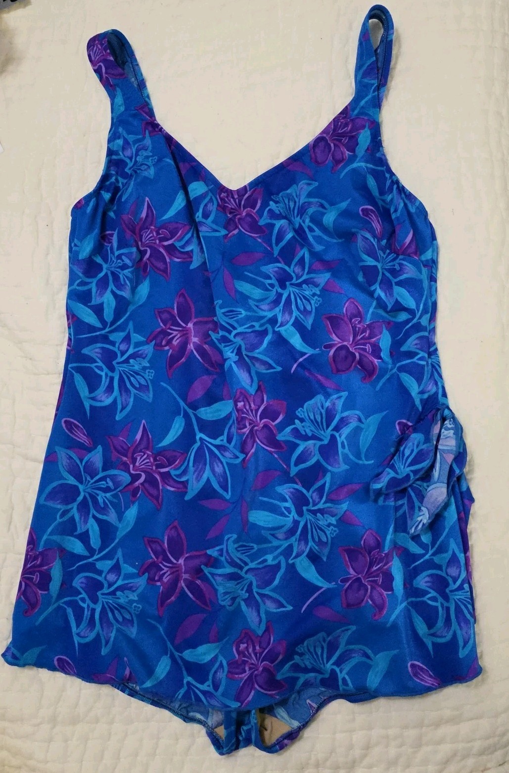 Maxine of Hollywood Womens Swimdress Swimsuit Blue Purple Sz 24W Vintage