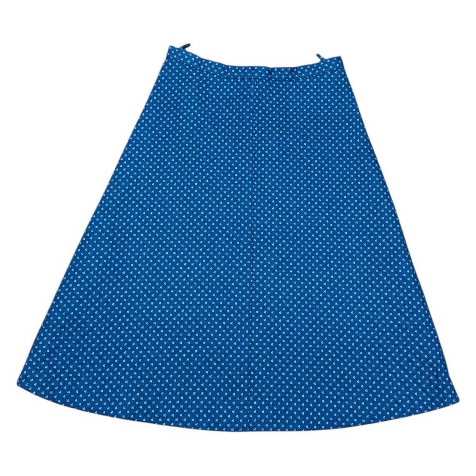 Vintage 70s Blue Quilted A-Line Skirt Handmade Medium fit Polka Dot Cute Retro