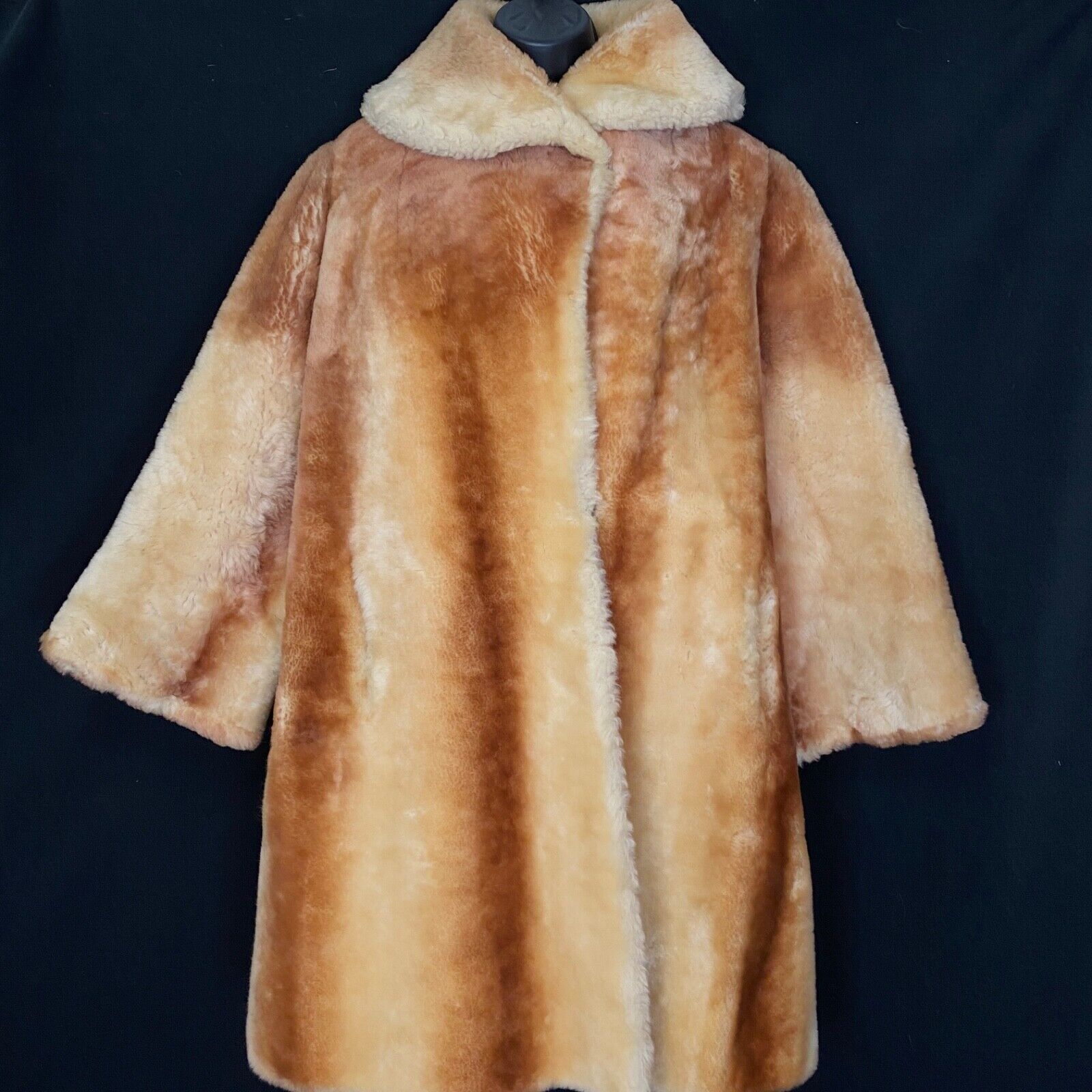 Vintage 1950s heavy genuine fur sheepskin shearling brown striped winter S