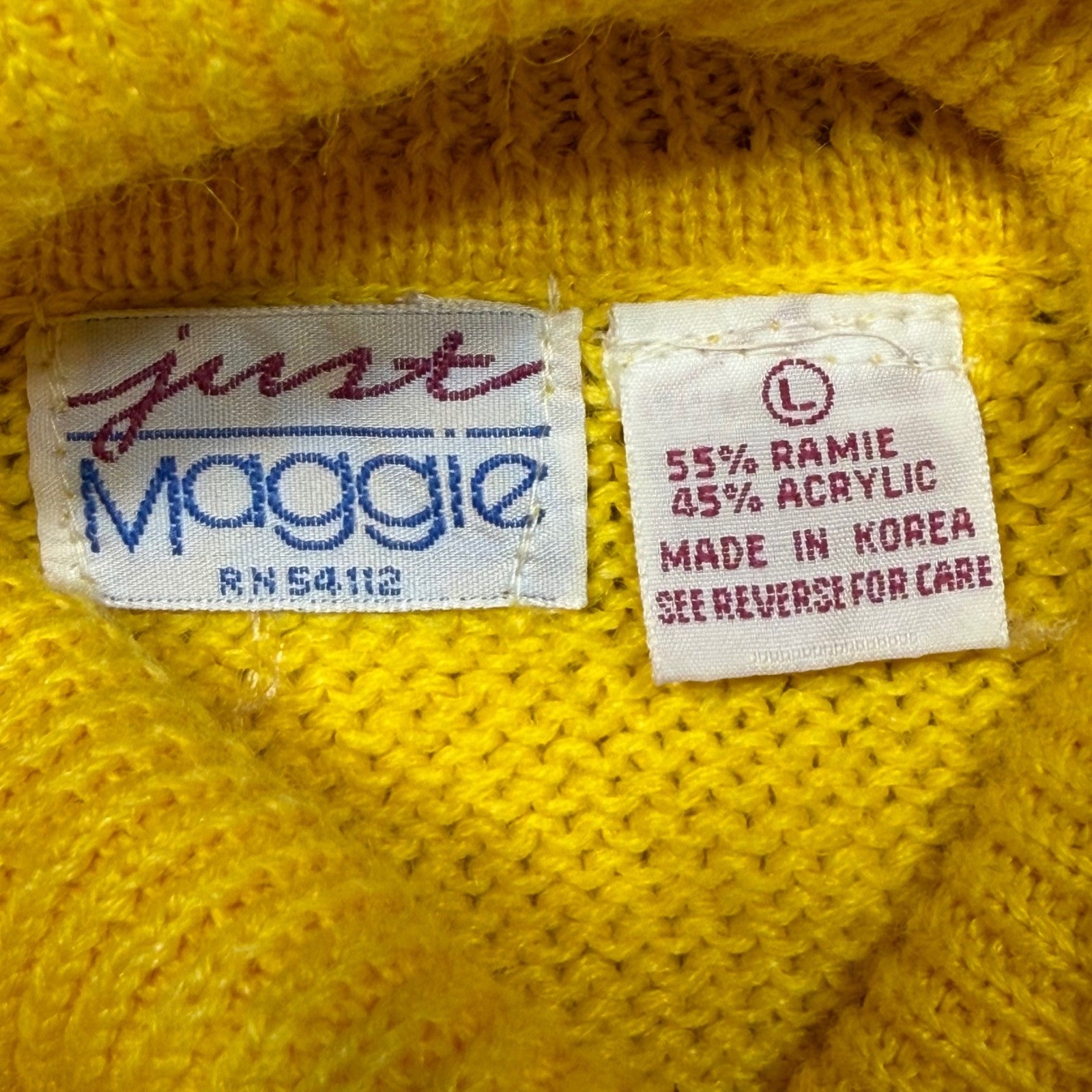 Vintage Just Maggie Yellow Ramie Blend Sleeveless Turtleneck Sweater Size L 80s