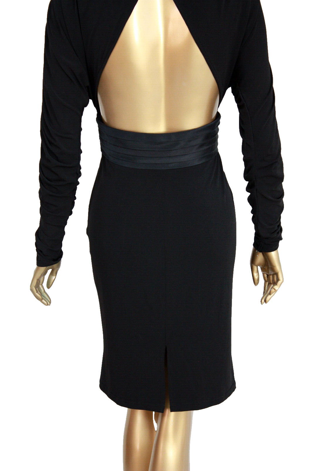 Vtg Sexy Bodycon CUTOUT Silky Black Tuxedo Ruched knit dress by Sue Wong 6 S